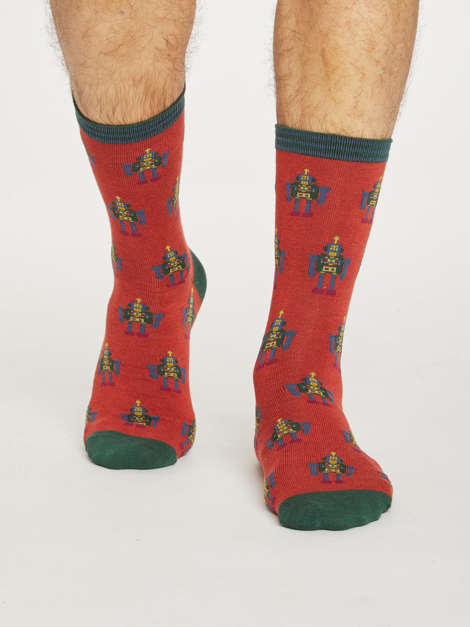 Mens Bamboo Robot Crew Sock - Grey Marl