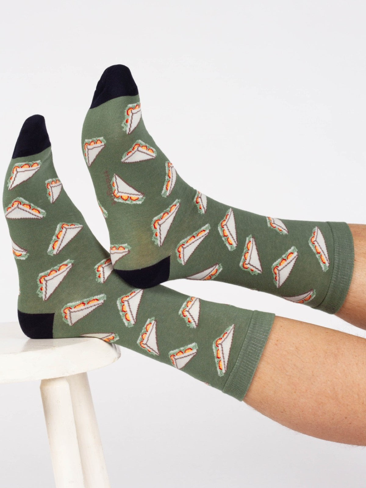 Explorer Organic Cotton Crew Socks - Green/Sandwiches