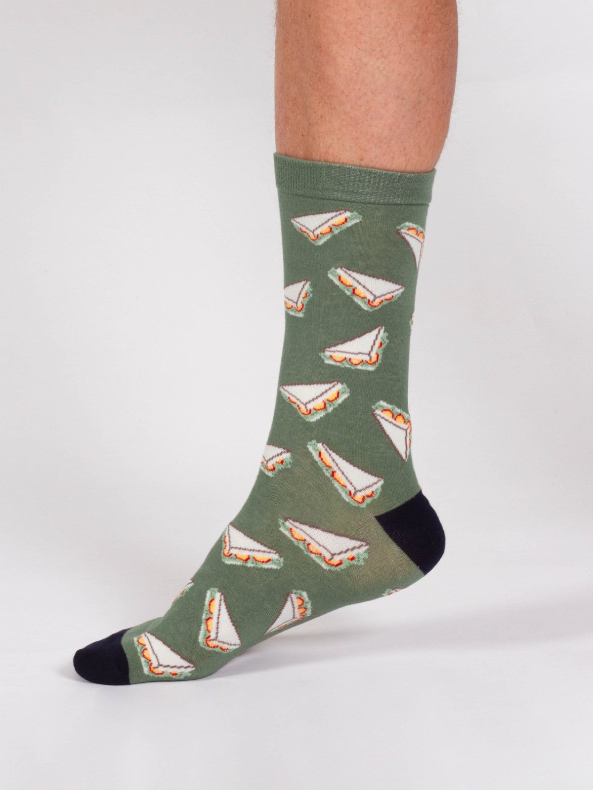 Explorer Organic Cotton Crew Socks - Green/Sandwiches
