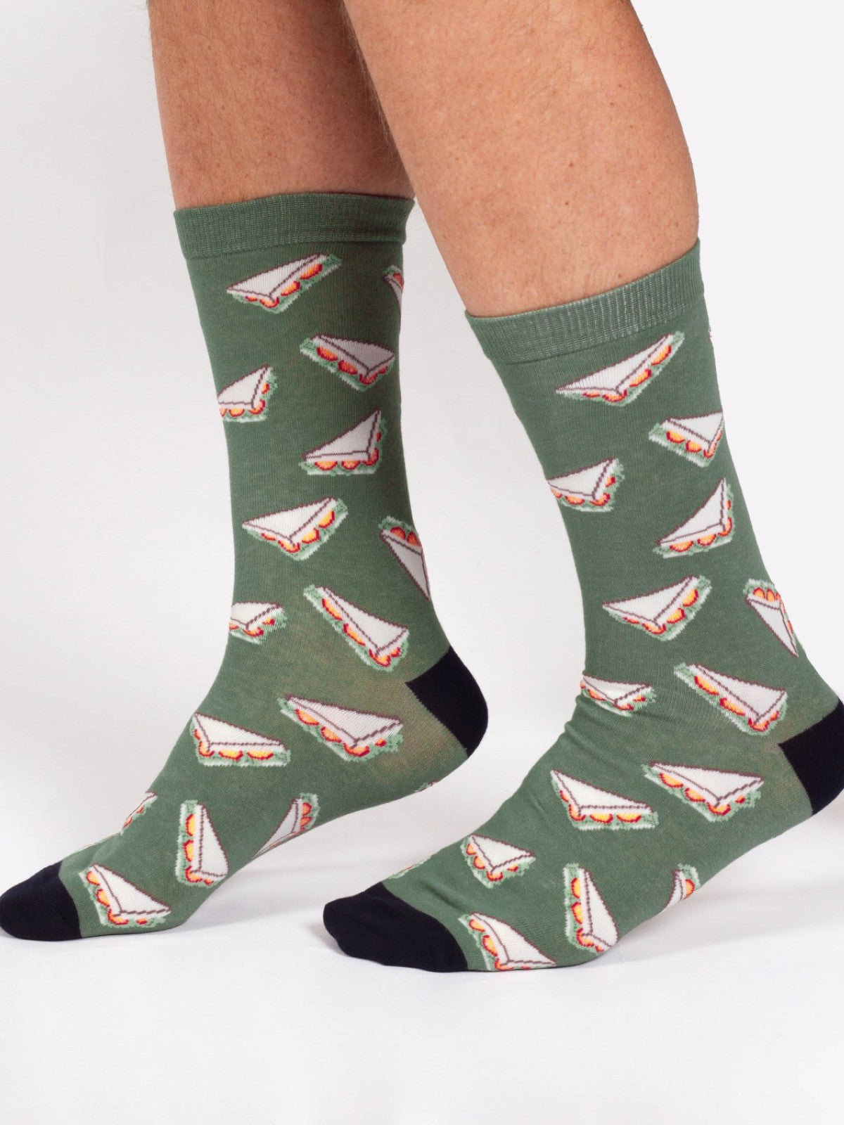 Explorer Organic Cotton Crew Socks - Green/Sandwiches