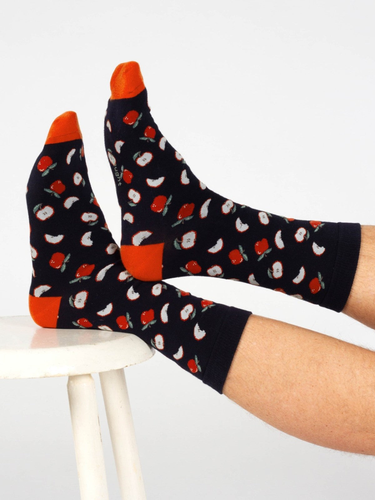 Explorer Organic Cotton Crew Socks - Navy/Apples