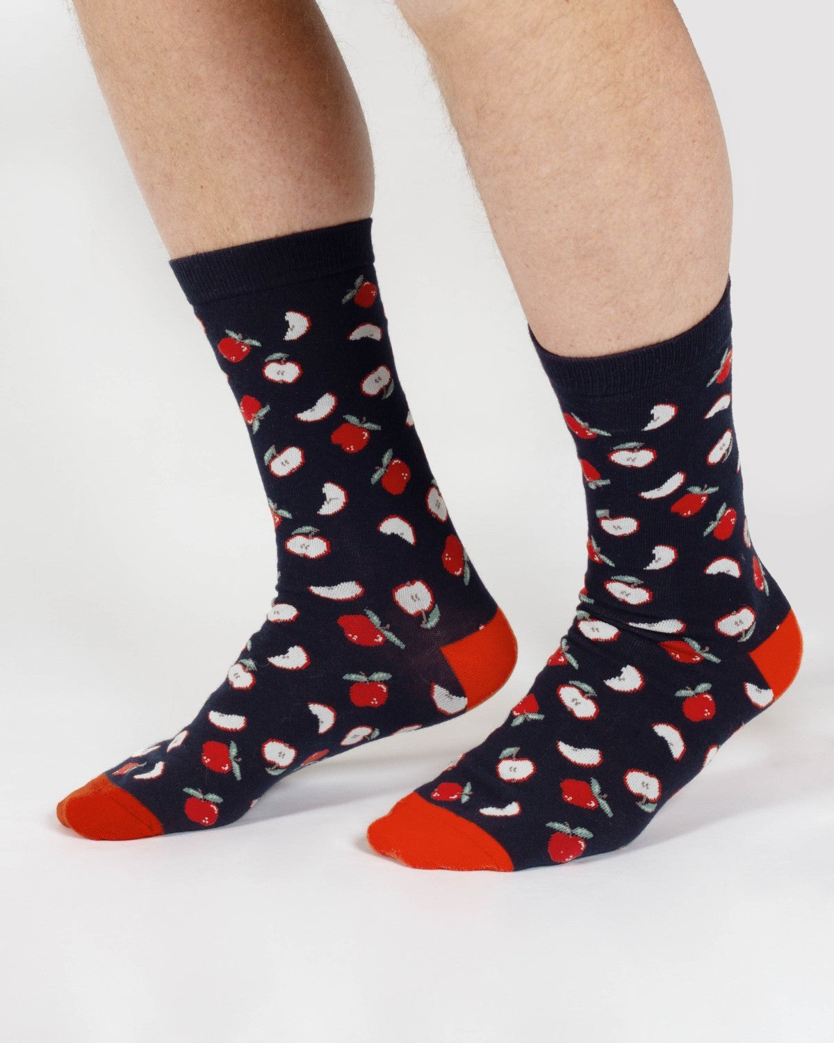 Explorer Organic Cotton Crew Socks - Navy/Apples