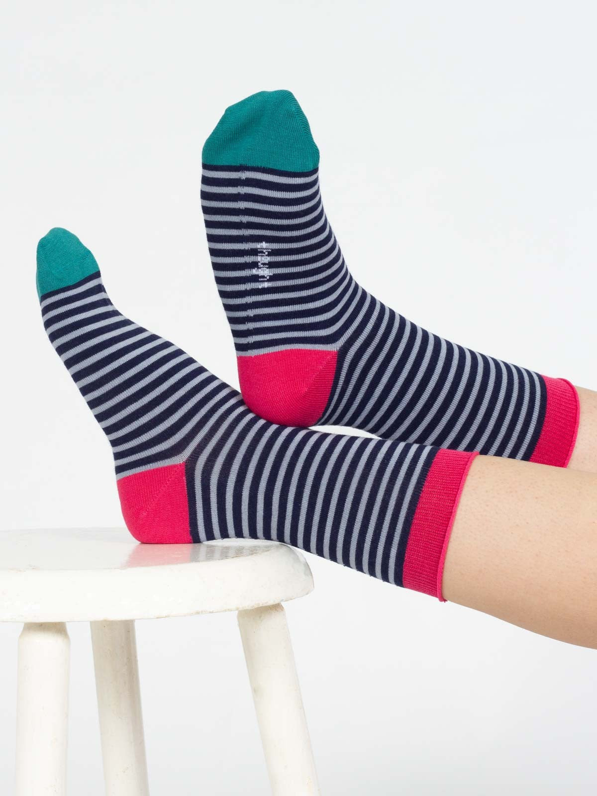 Stripe Bamboo Crew Socks - Blue Multi