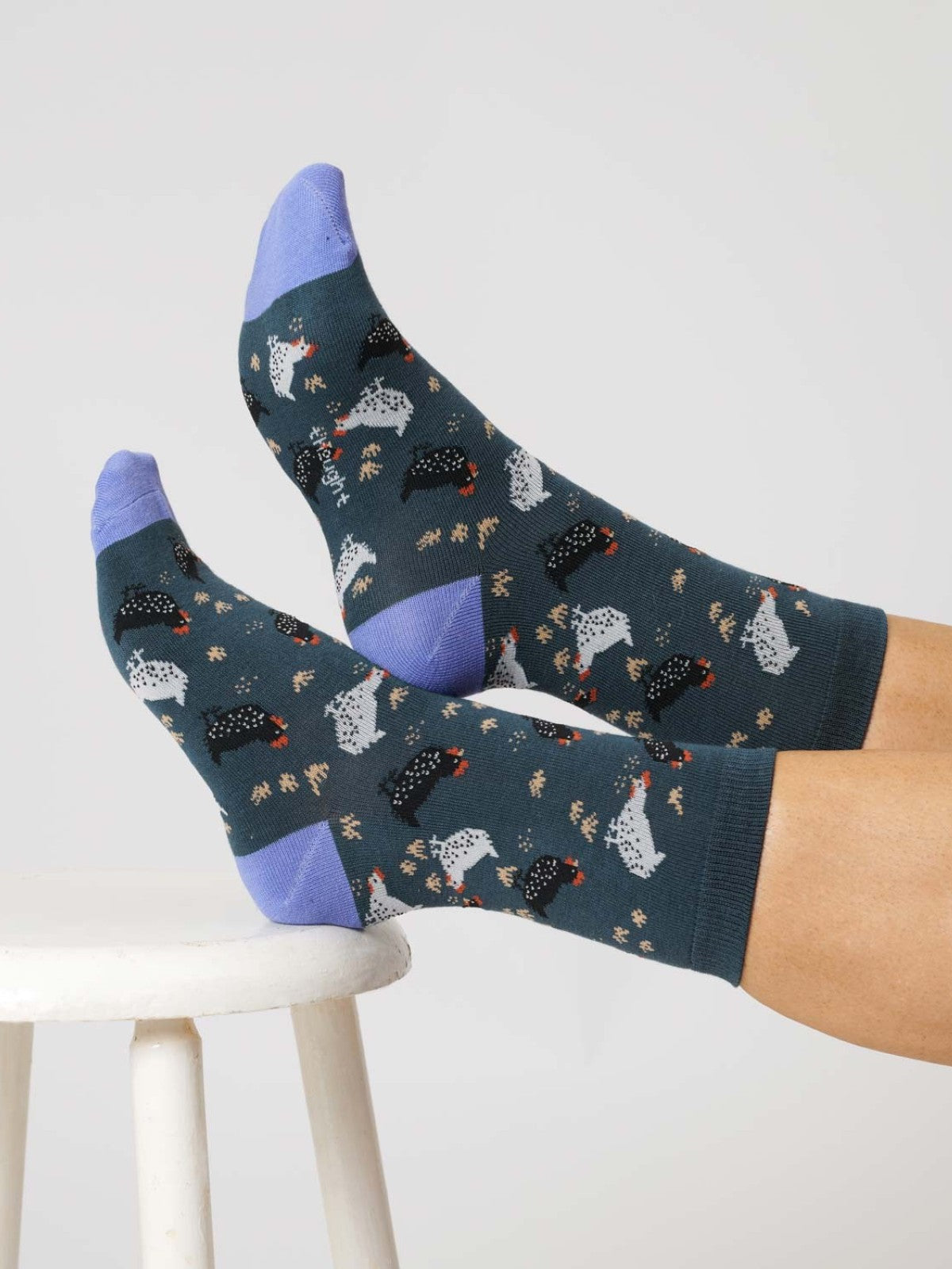 Womens Chicken Organic Cotton Socks - Blue Slate