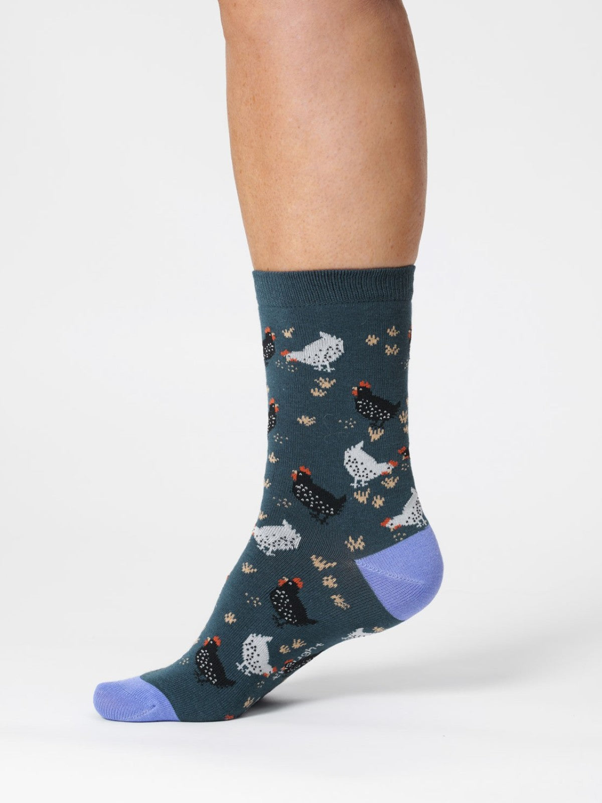 Womens Chicken Organic Cotton Socks - Blue Slate