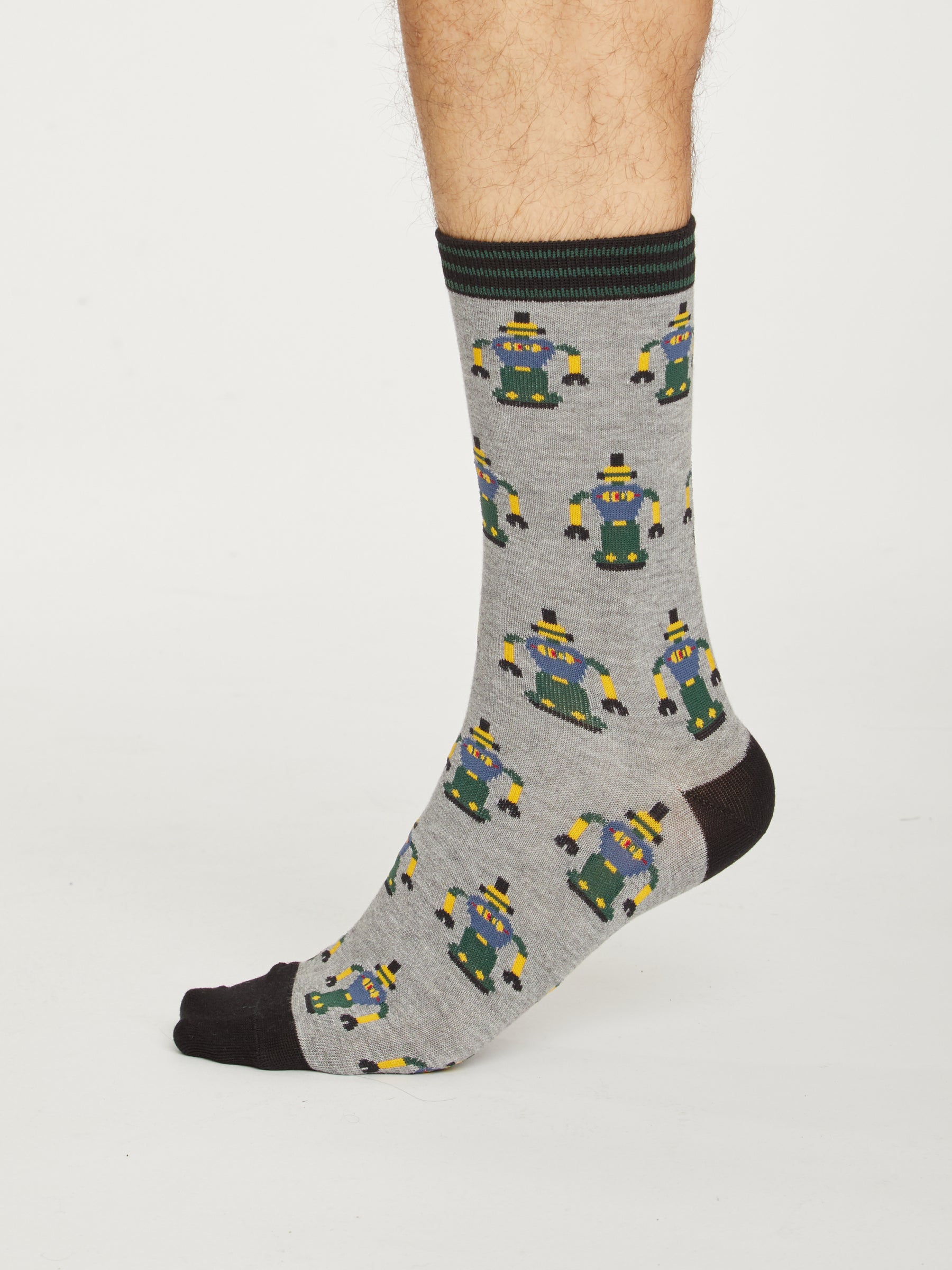 Mens Bamboo Robot Crew Sock - Grey Marl