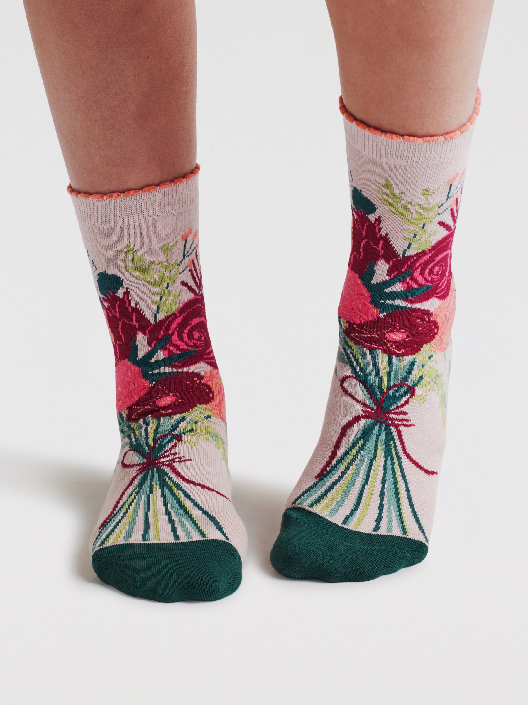Womens Isla Floral Organic Cotton Socks Gift Bag - Faded Pink Rose