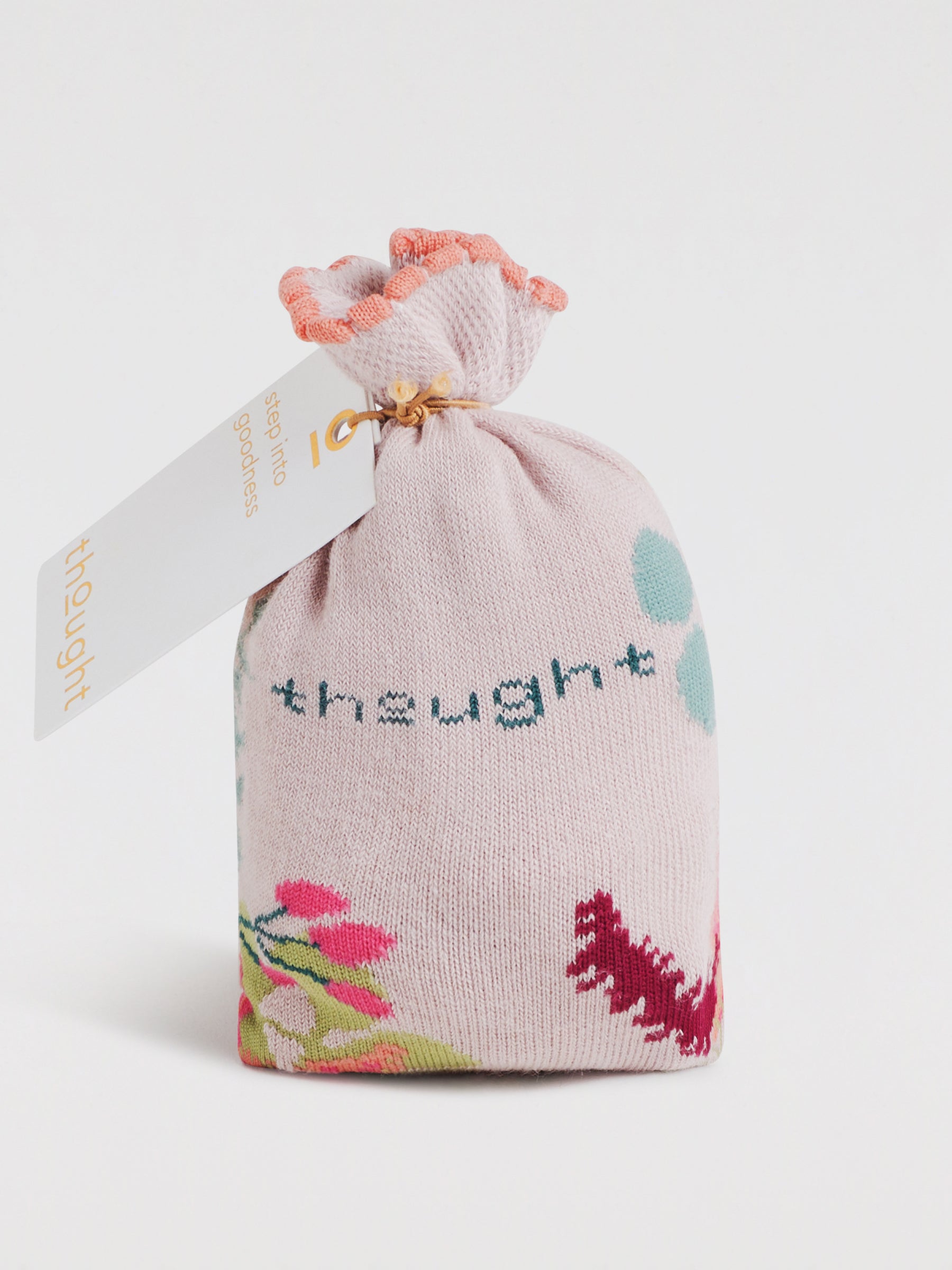 Womens Isla Floral Organic Cotton Socks Gift Bag - Faded Pink Rose