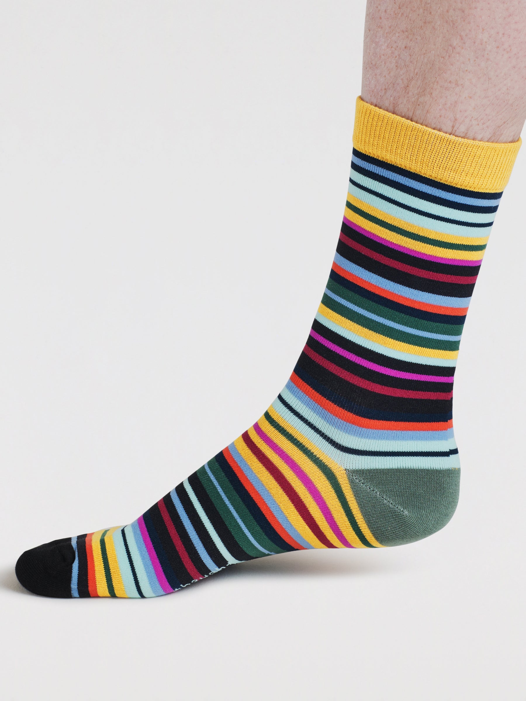 Mens Haiden Striped Bamboo Socks - Lichen Green