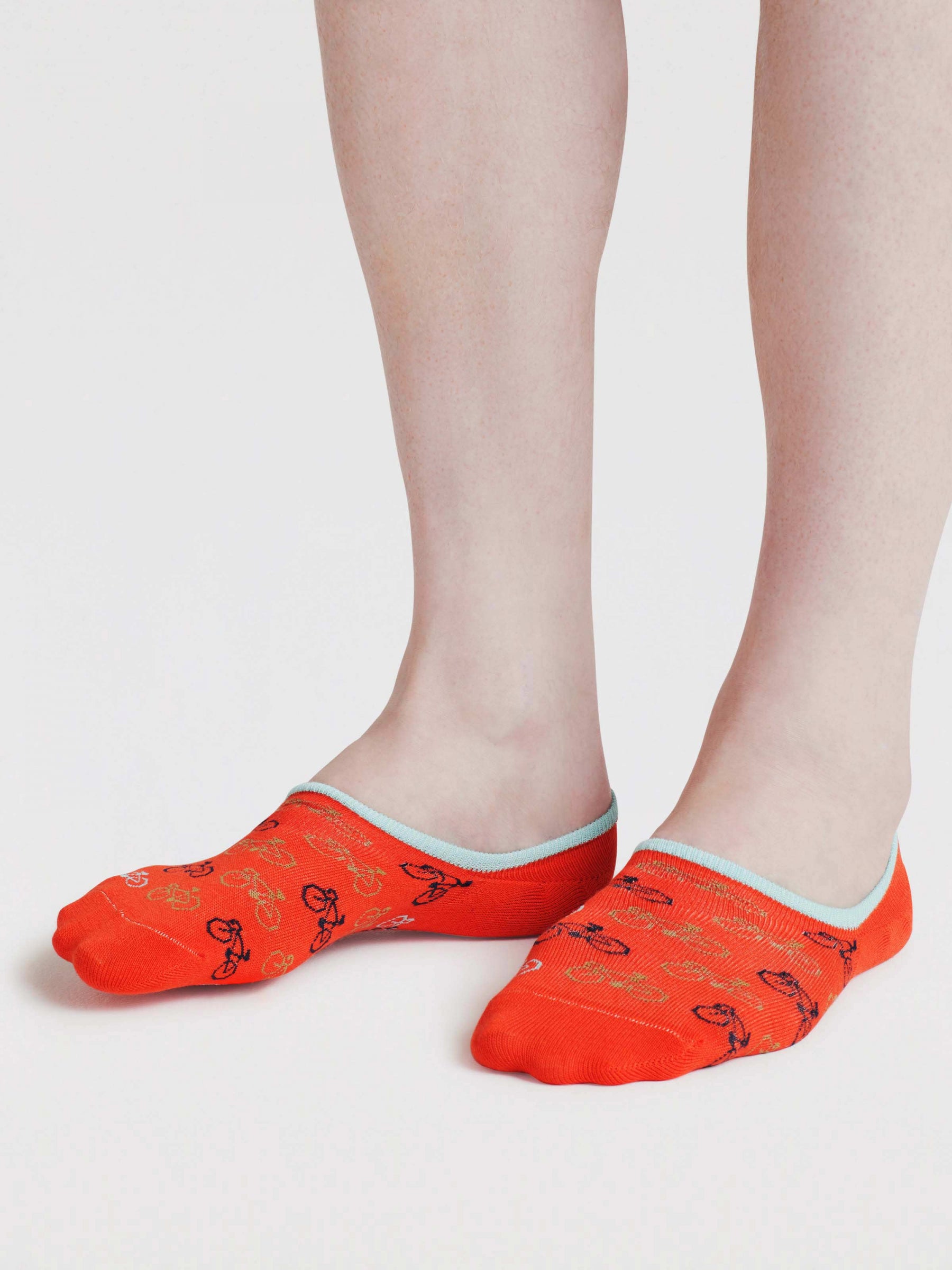 Mens Berit Bicycle Bamboo No-Show Socks - Clementine Orange