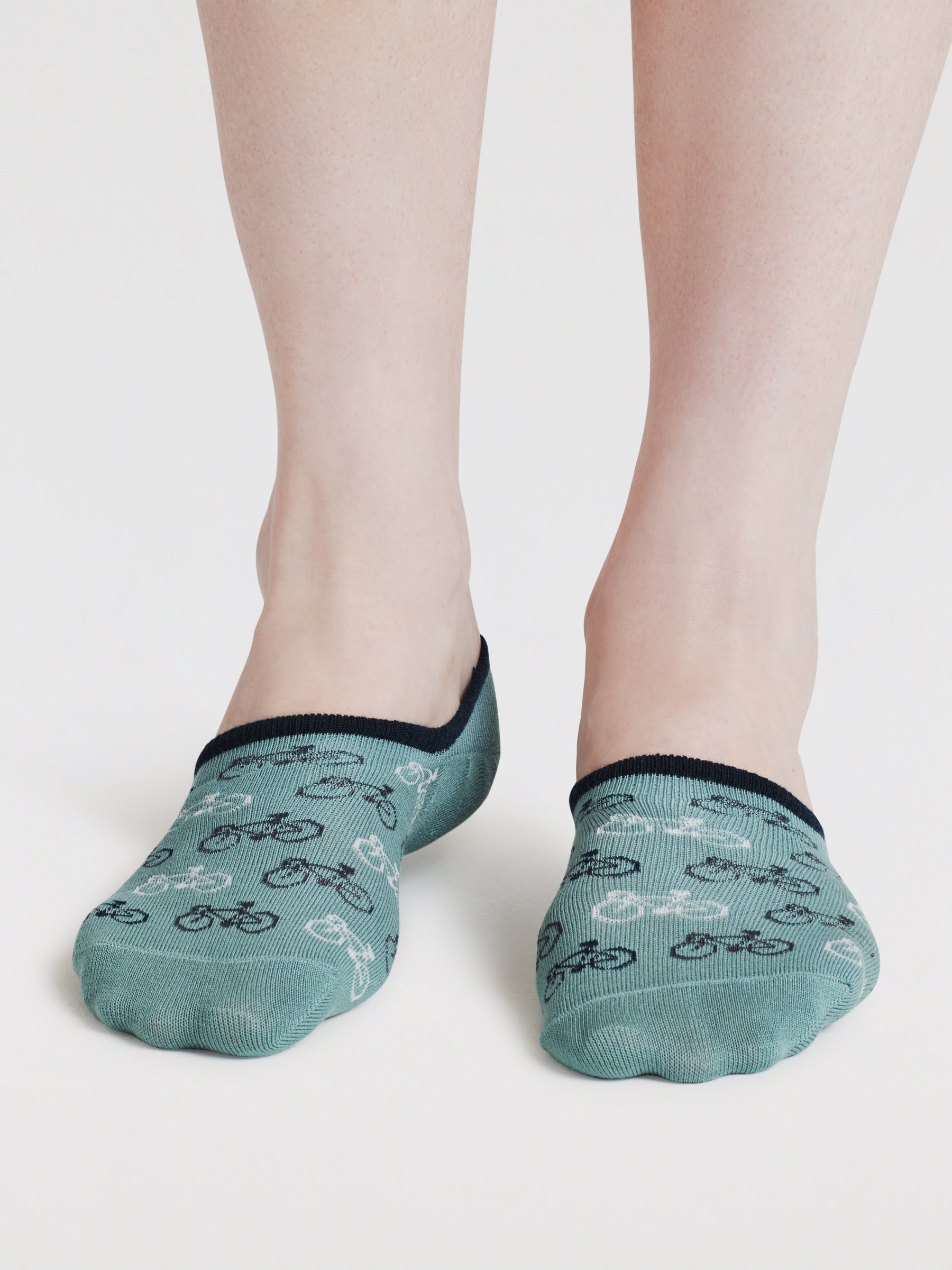 Mens Berit Bicycle Bamboo No-Show Socks - Lagoon Green