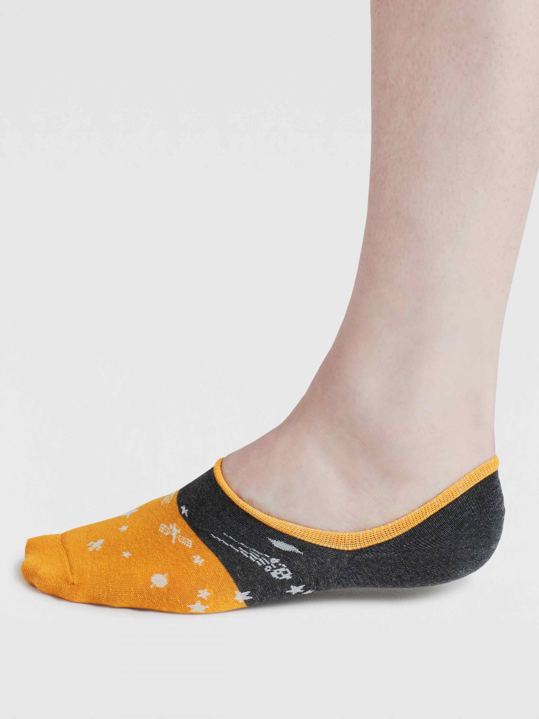 Space Colour-Block Organic Cotton No-Show Socks - Dark Grey Marl
