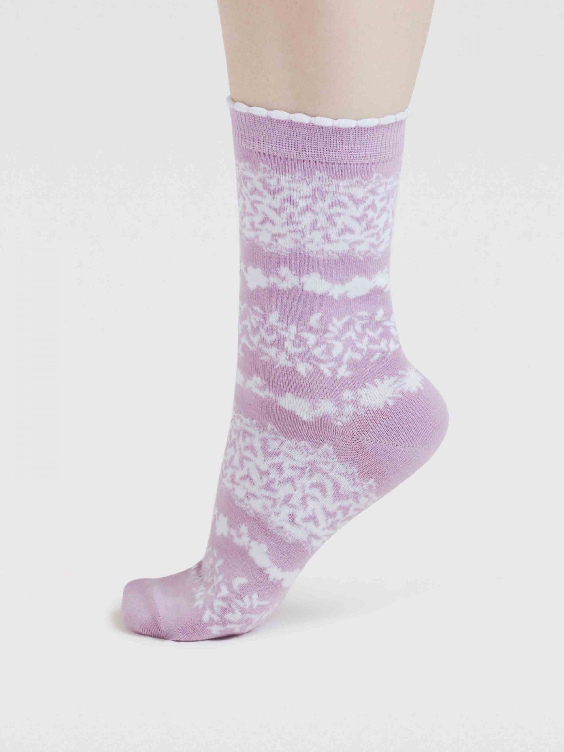Fraya Floral Stripe Bamboo Socks - Lavender Purple