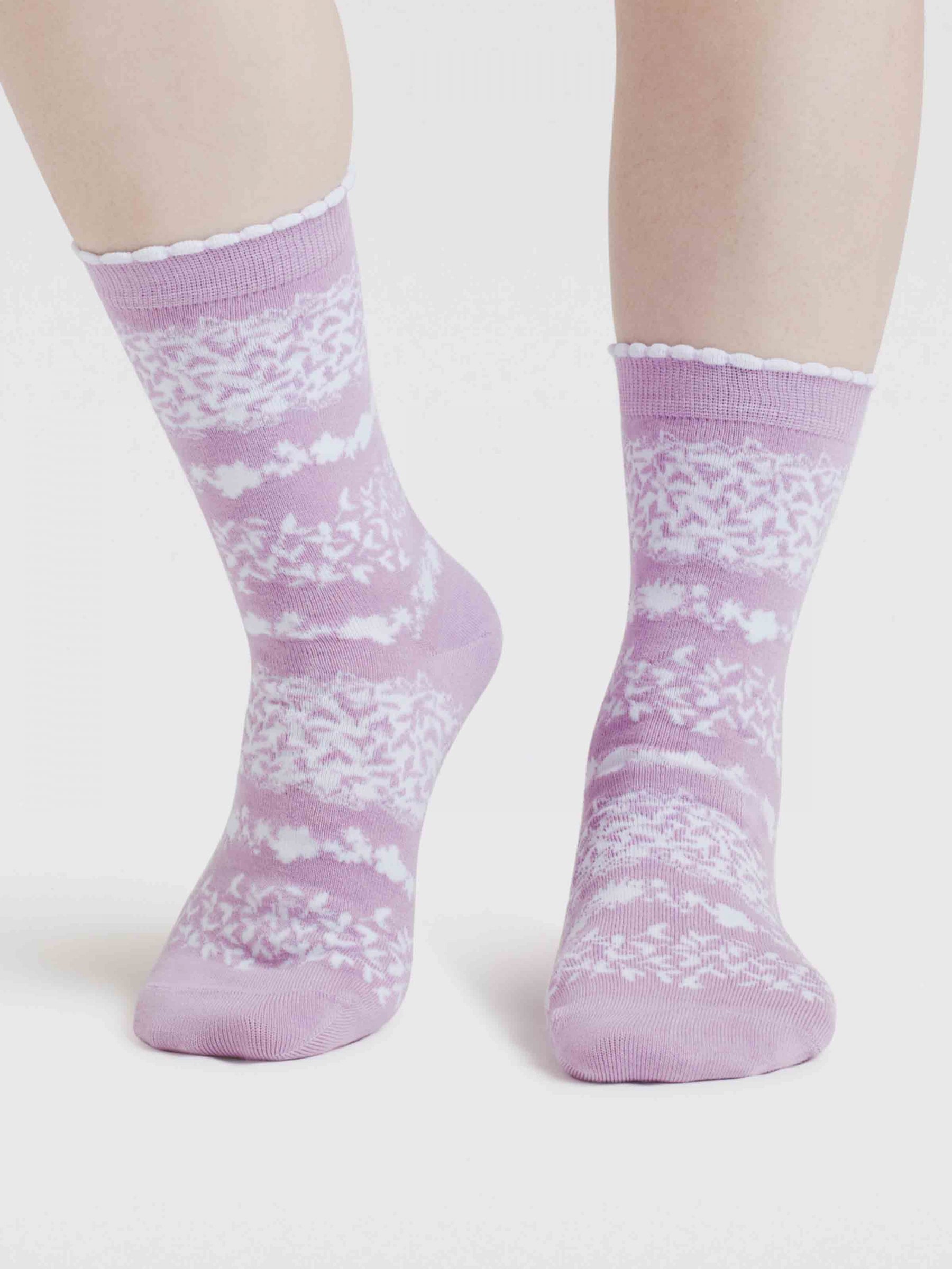 Fraya Floral Stripe Bamboo Socks - Lavender Purple