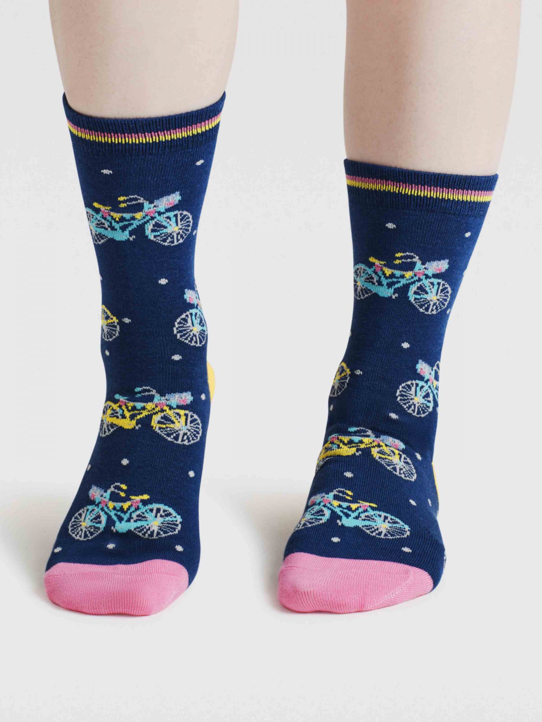 Womens Rosette Bike Bamboo Socks - Indigo Blue