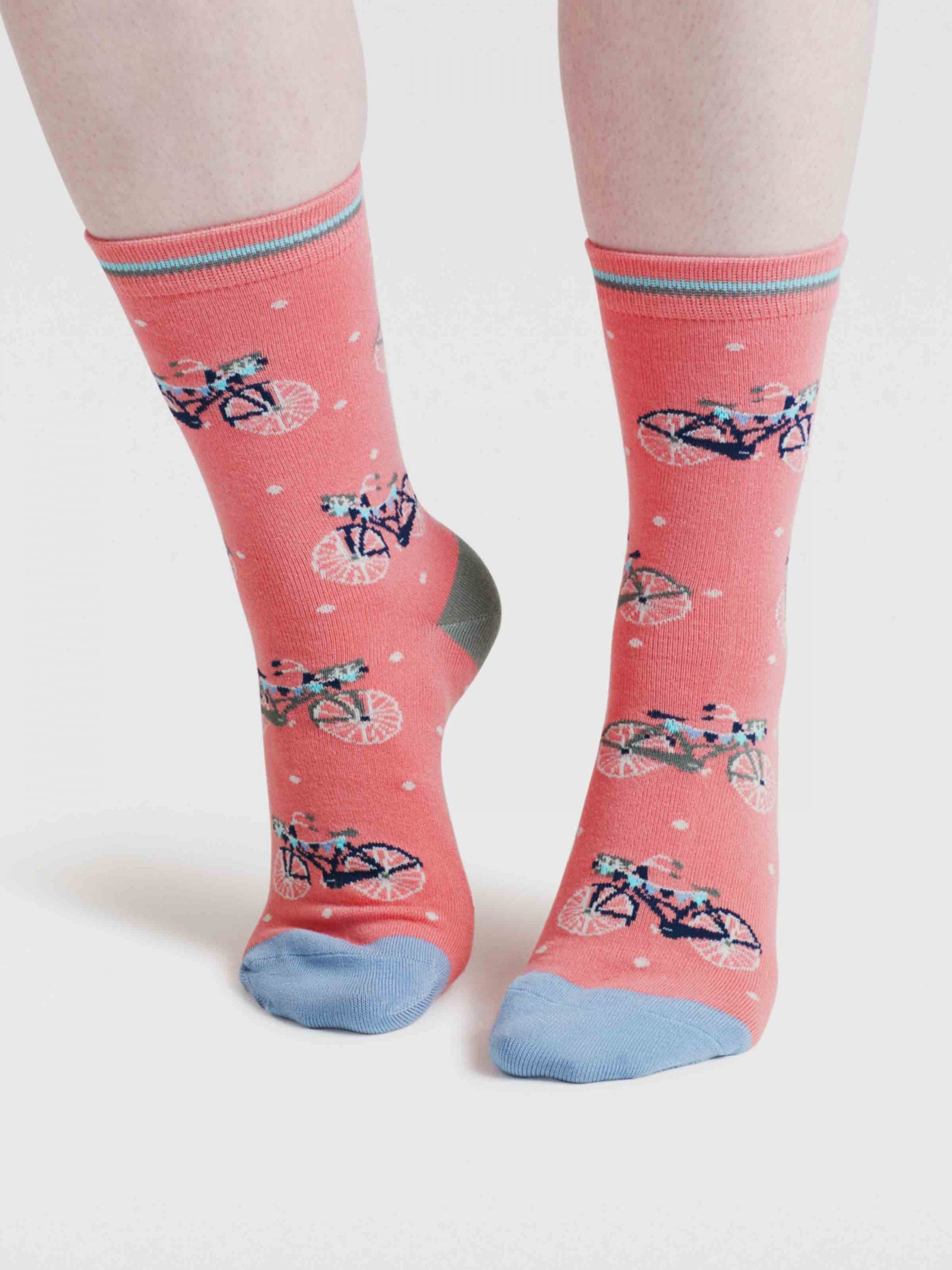 Womens Rosette Bike Bamboo Socks - Earthy Pink