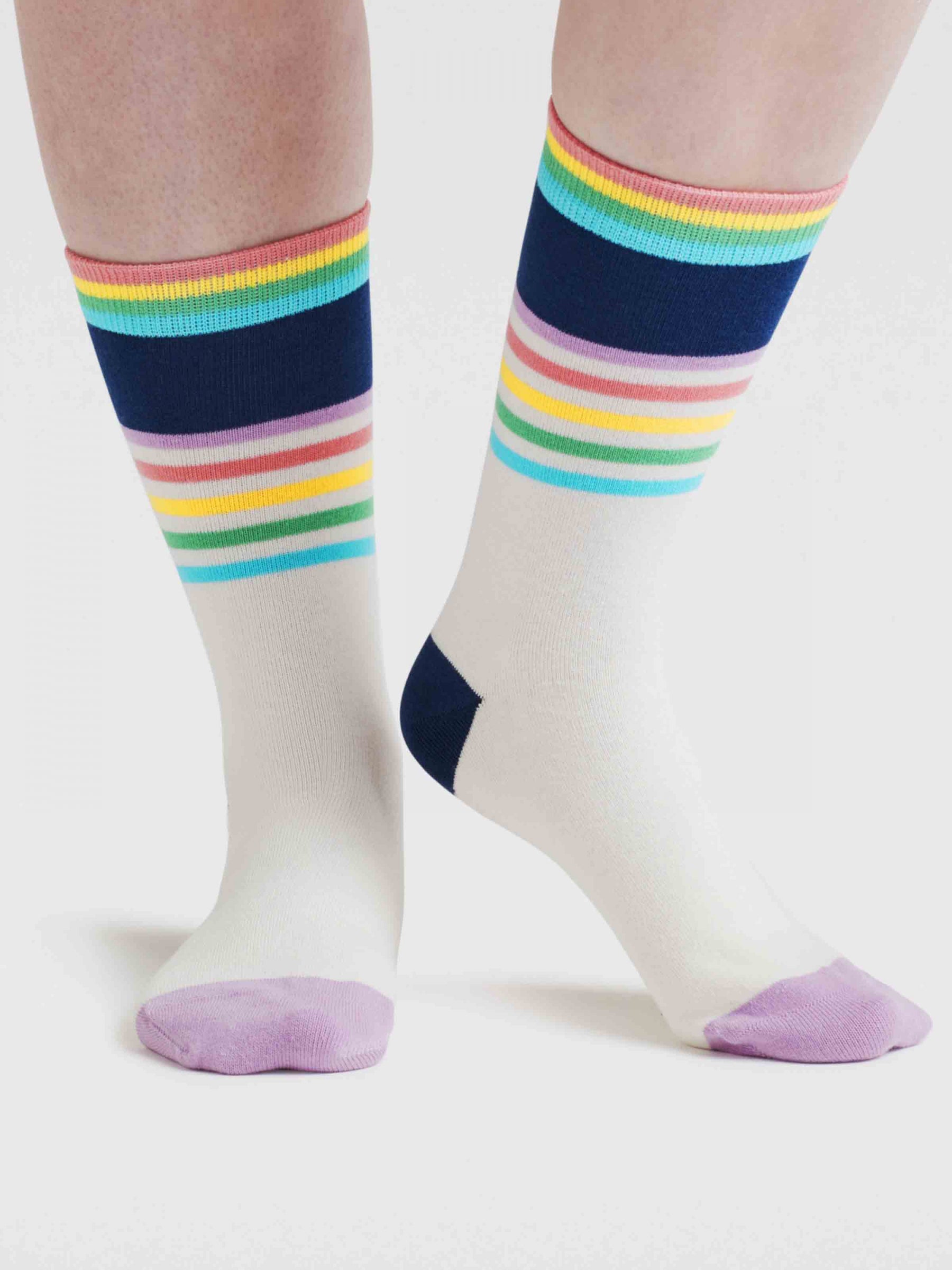 Womens Clara Rainbow Stripe Organic Cotton Socks - Lavender Purple
