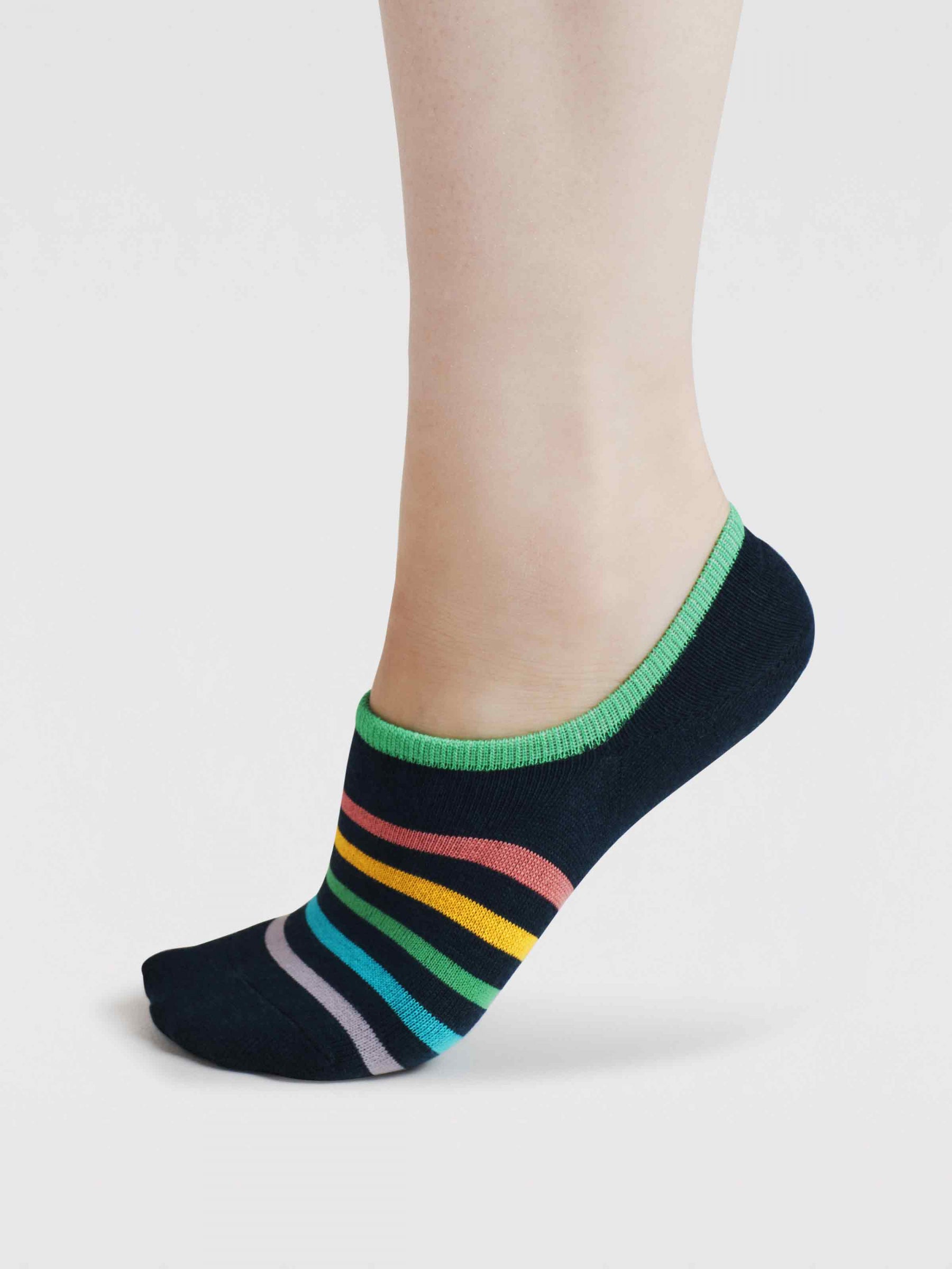 Womens Dina Rainbow Bamboo No-Show Socks - Navy