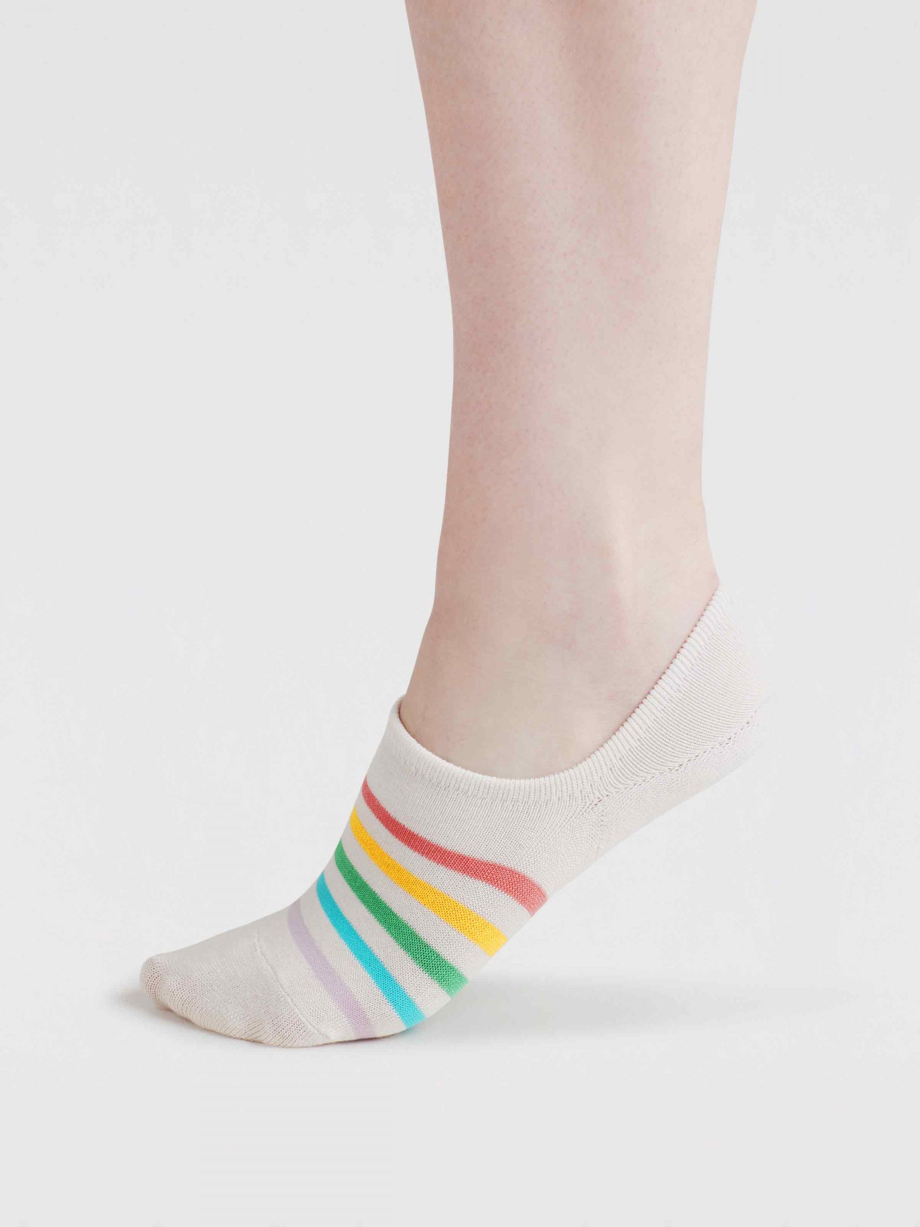 Womens Dina Rainbow Bamboo No-Show Socks - Stone White
