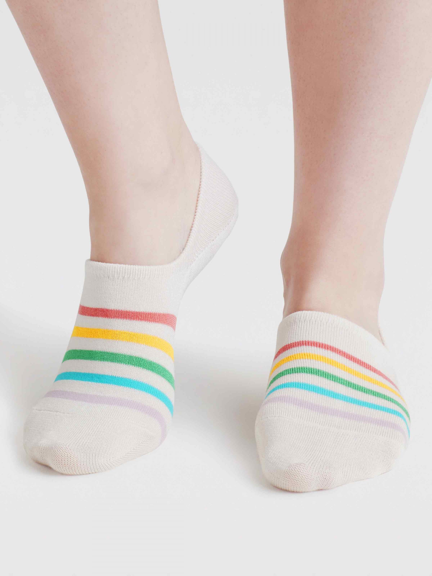 Womens Dina Rainbow Bamboo No-Show Socks - Stone White