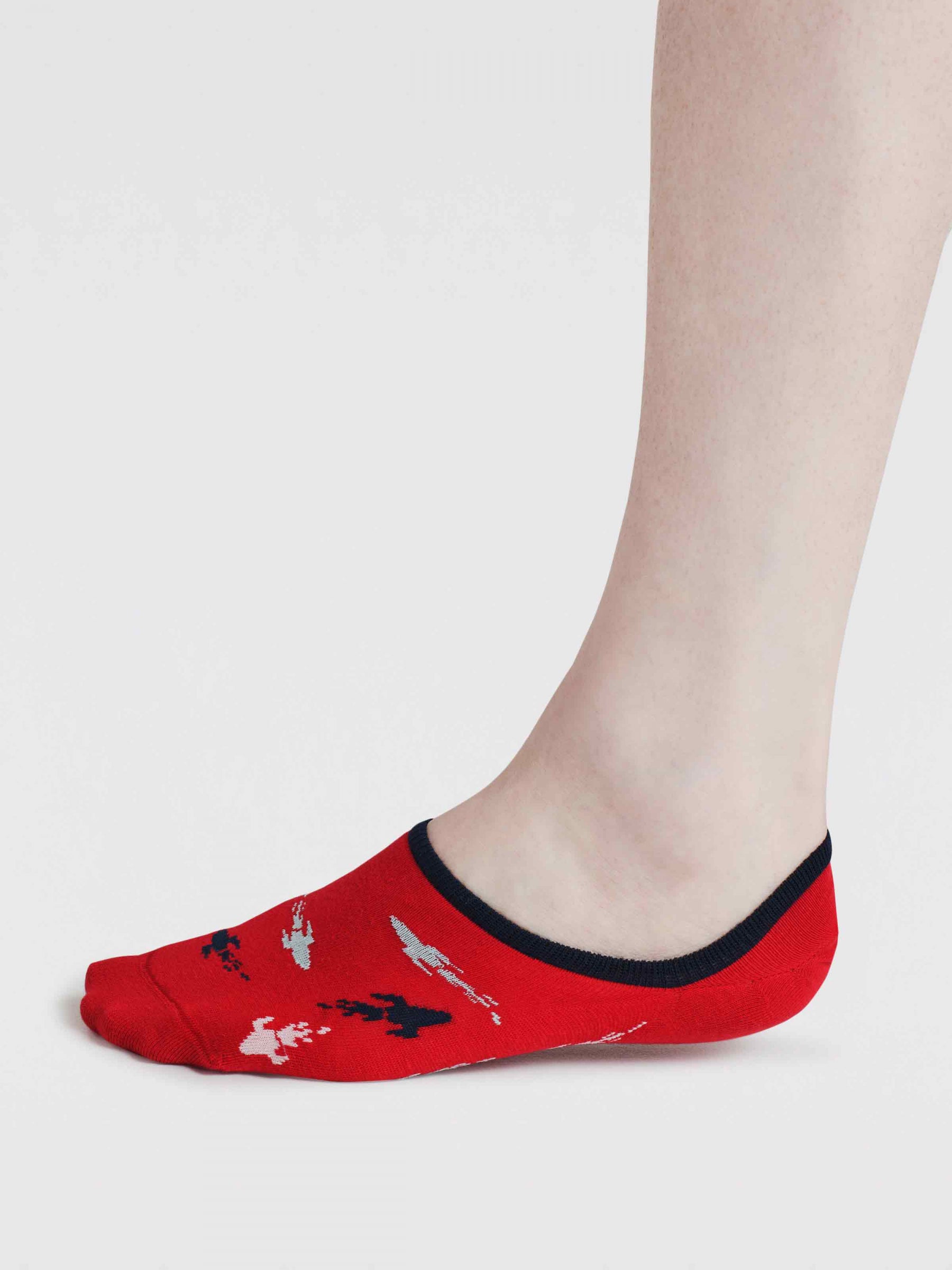 Space Rocket Organic Cotton No-Show Socks - Cranberry Red