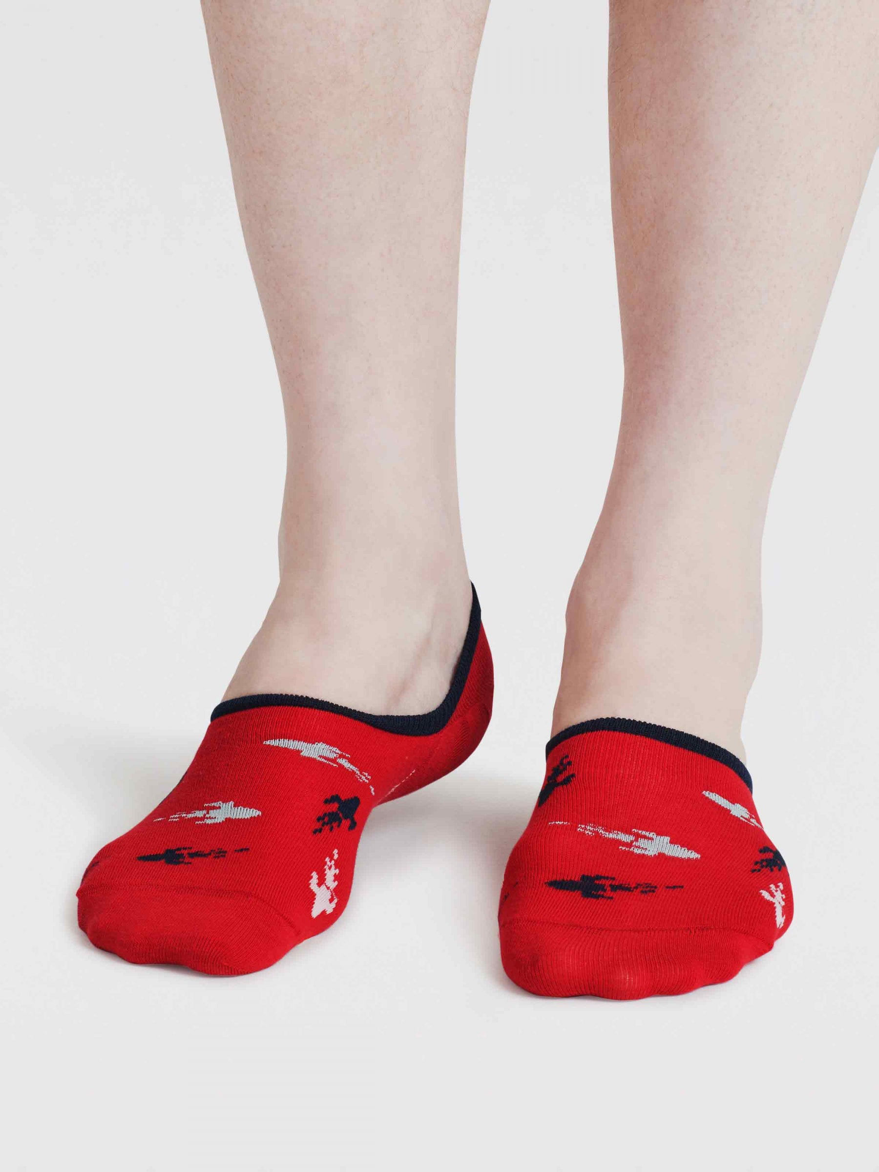 Space Rocket Organic Cotton No-Show Socks - Cranberry Red