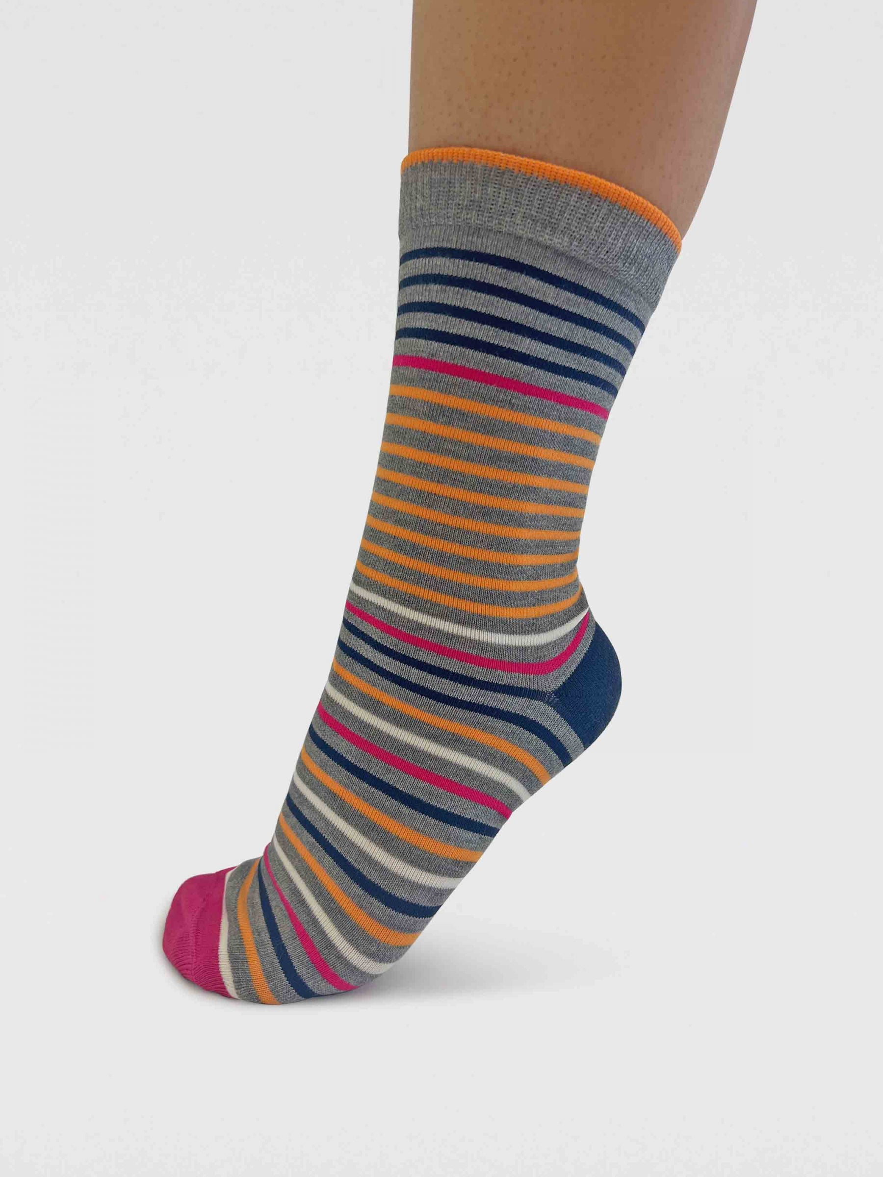 Womens Cleo Stripe Bamboo Socks - Light Grey Marl