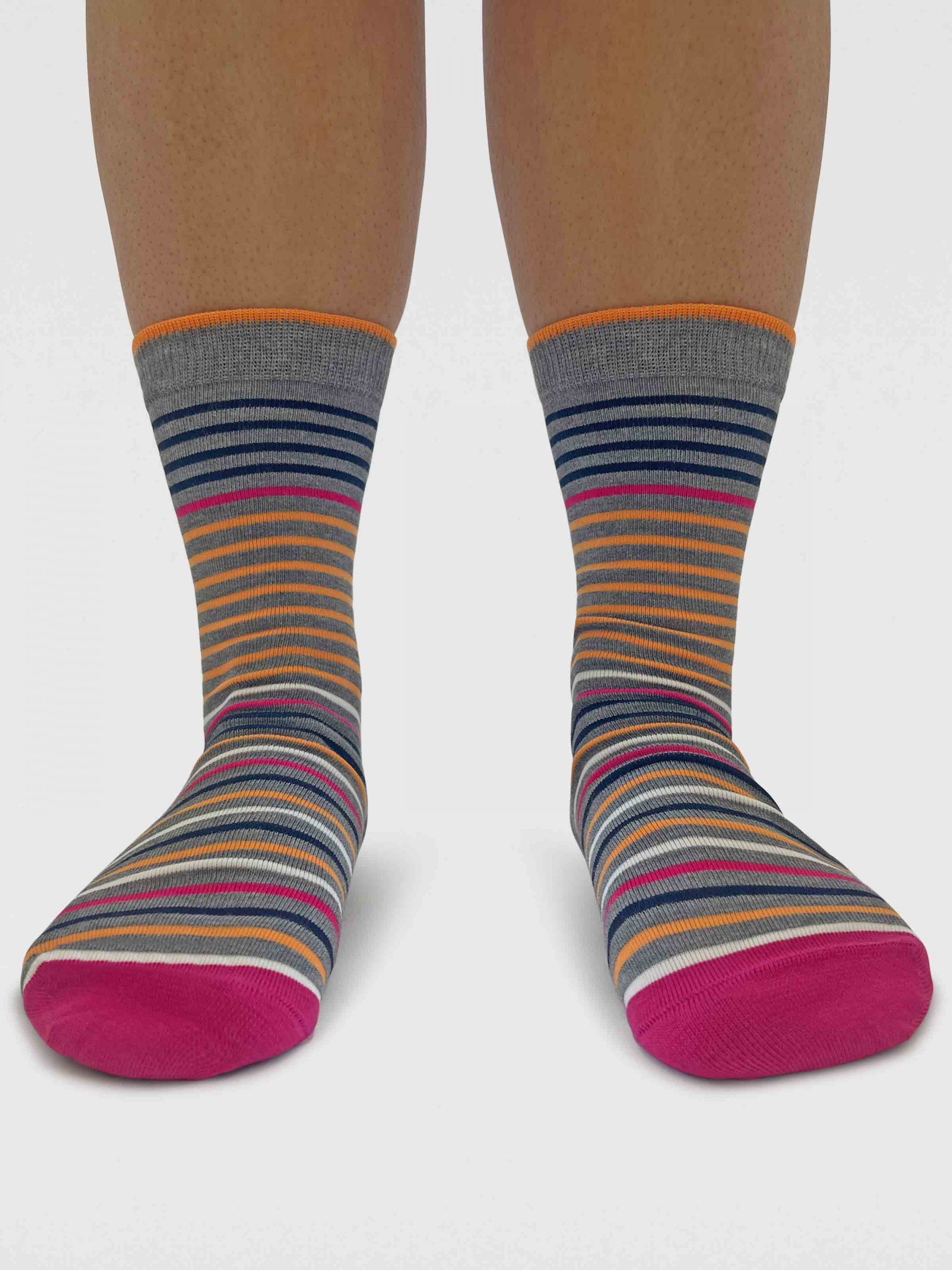 Womens Cleo Stripe Bamboo Socks - Light Grey Marl