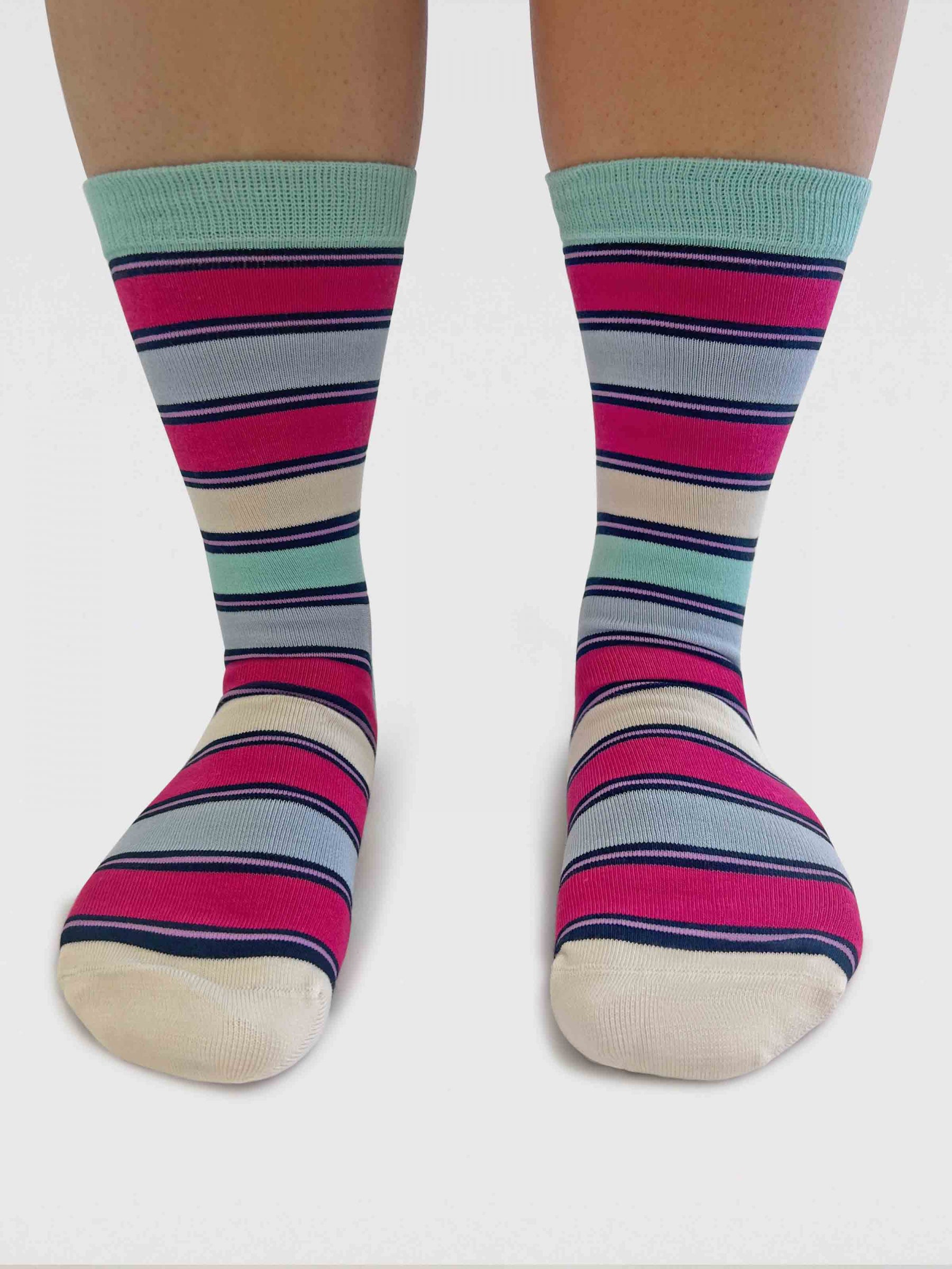 Womens Cleo Stripe Bamboo Socks - Deep Mint