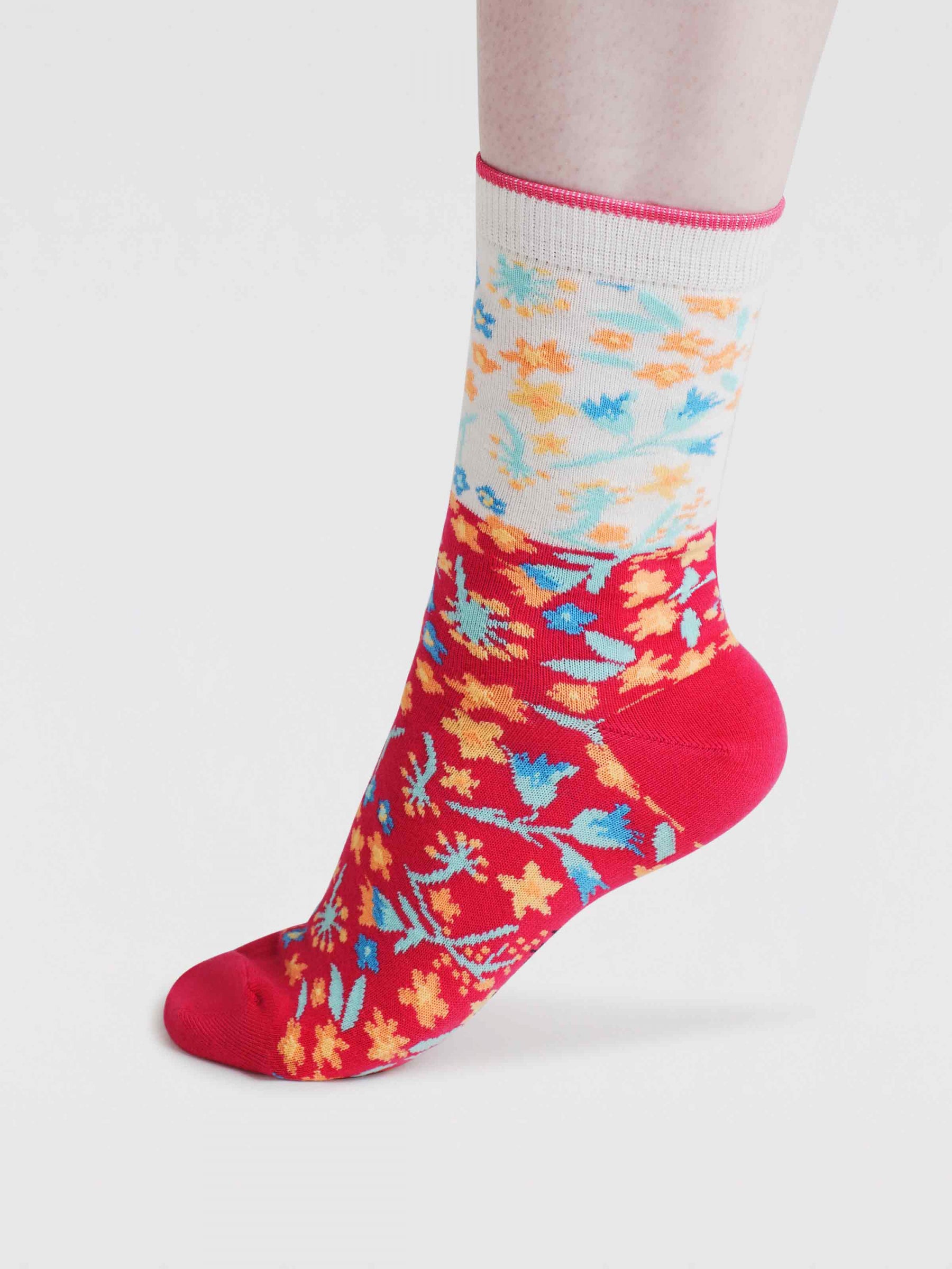 Womens Daisy Ditsy Floral Organic Cotton Socks - Stone White