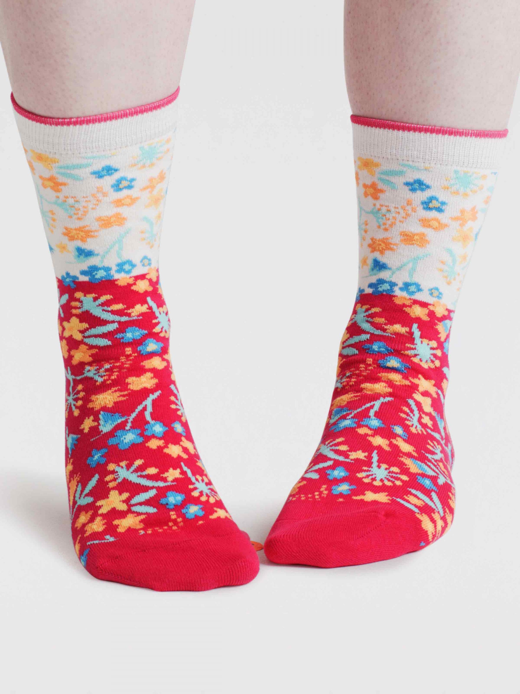 Womens Daisy Ditsy Floral Organic Cotton Socks - Stone White