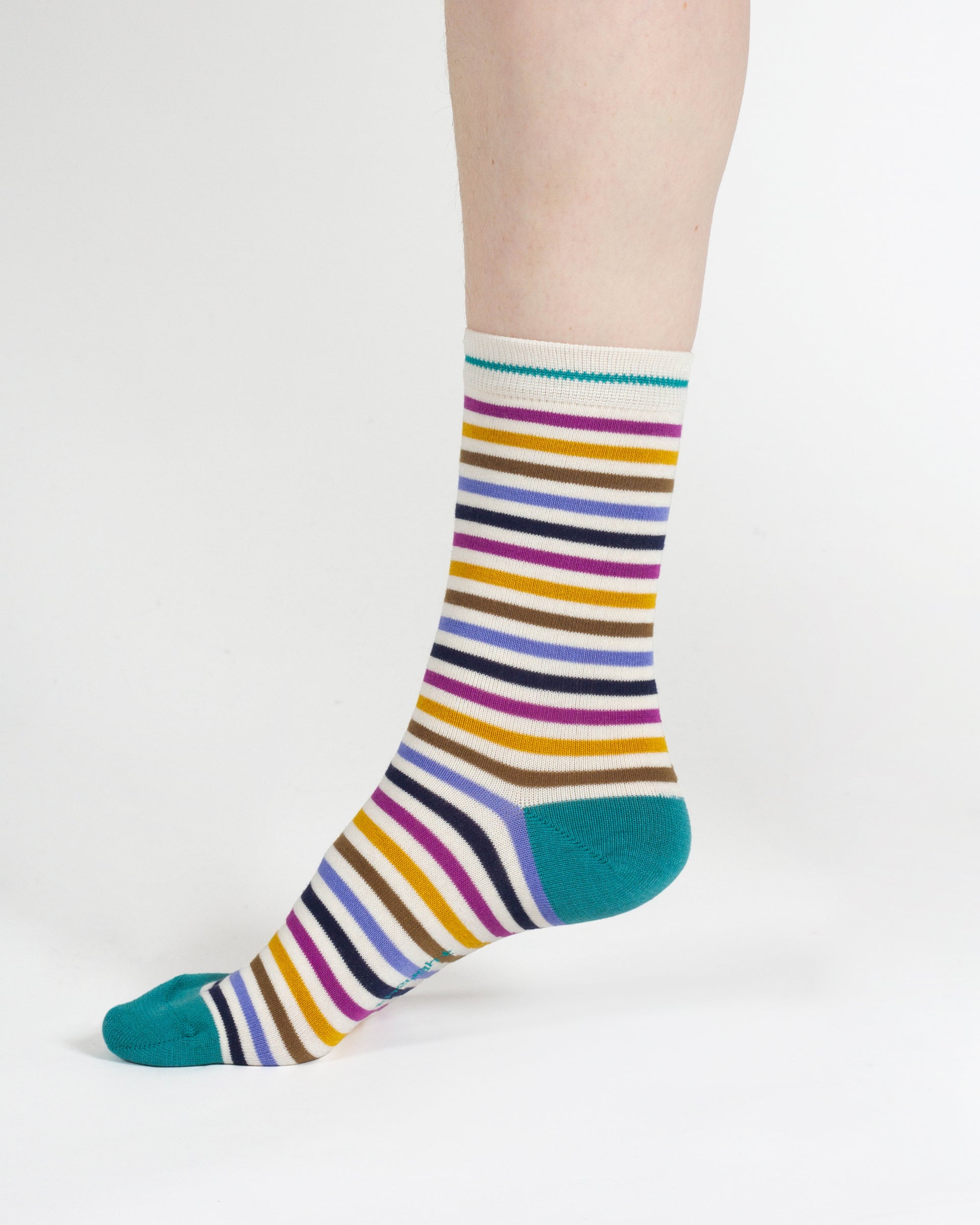 Stripe Floral And Cat Bamboo Gift Box of 7 Socks - Multi Blue Green