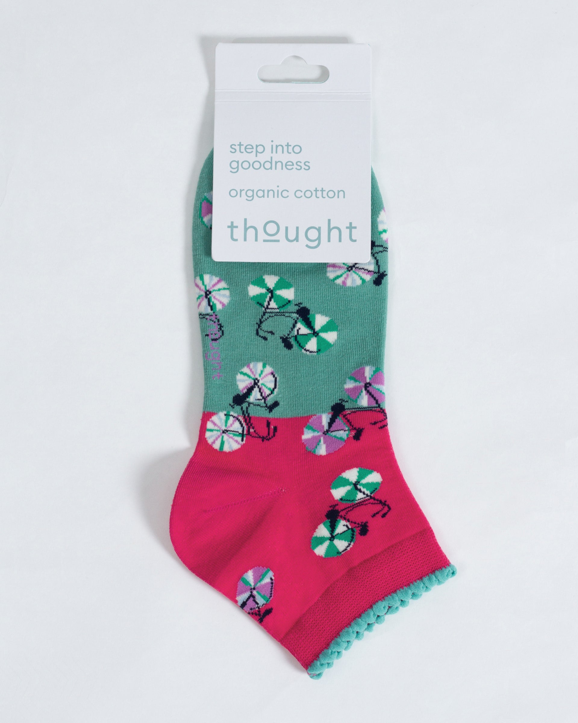Bicycle Stripe Organic Cotton Ankle Socks - Coral/Green