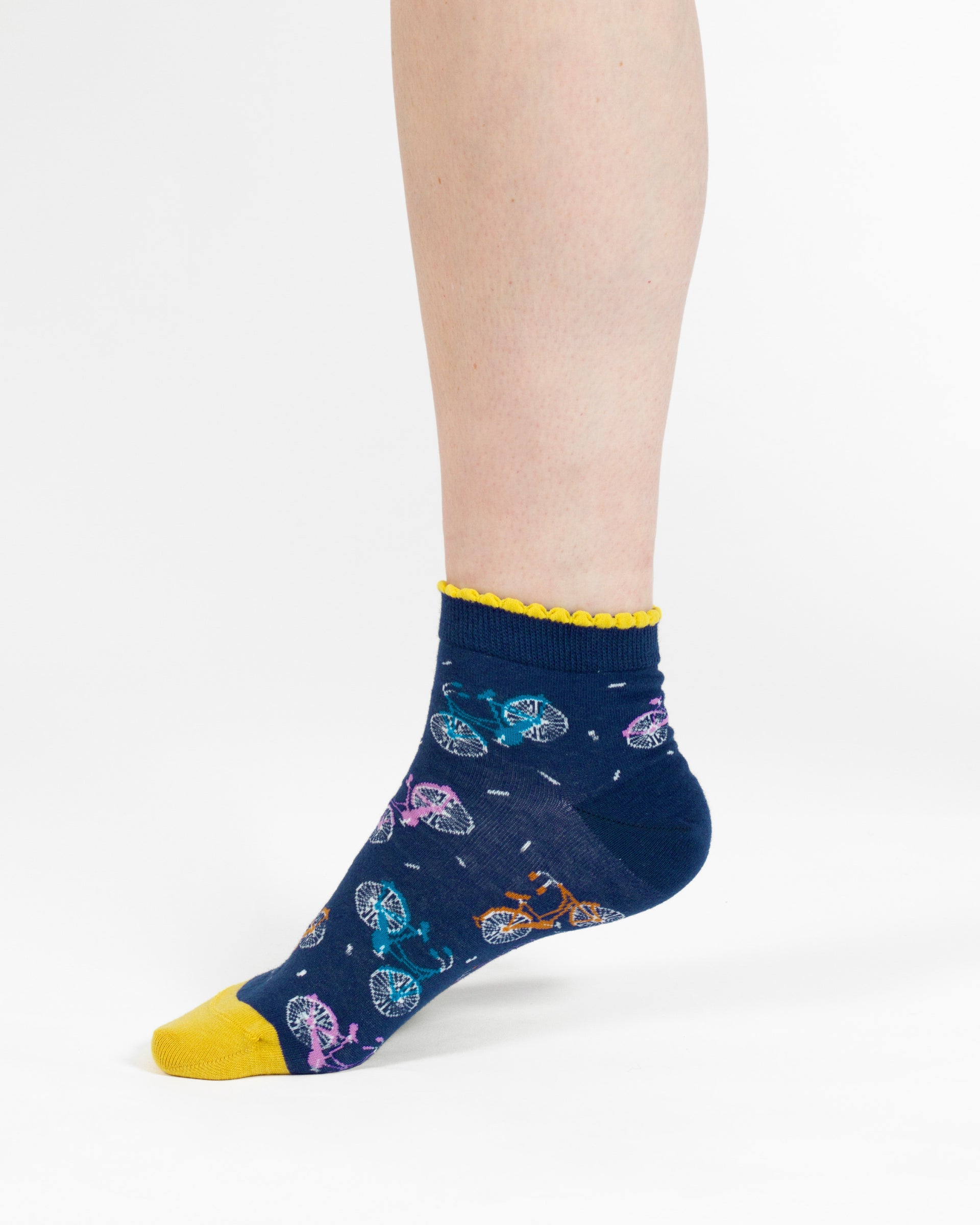 Bicycle Confetti Spot Organic Cotton Ankle Socks - Blue/Yellow