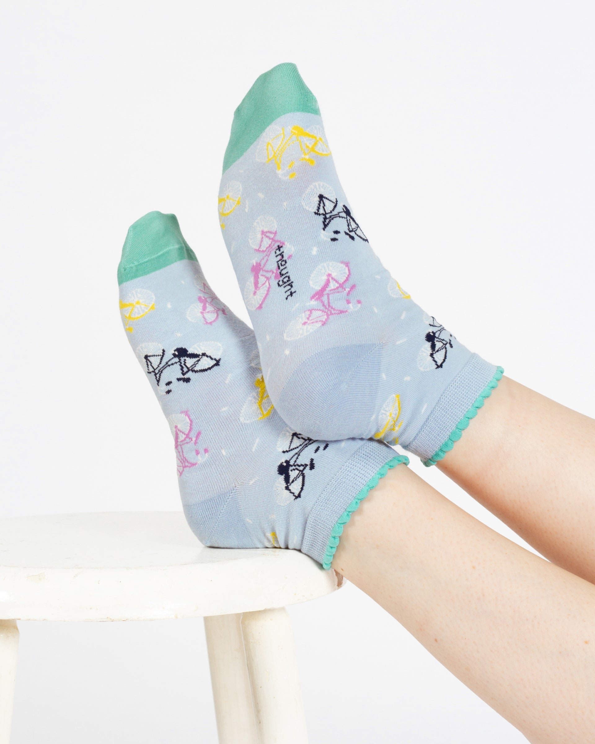 Bicycle Confetti Spot Organic Cotton Ankle Socks - Light Blue/Green