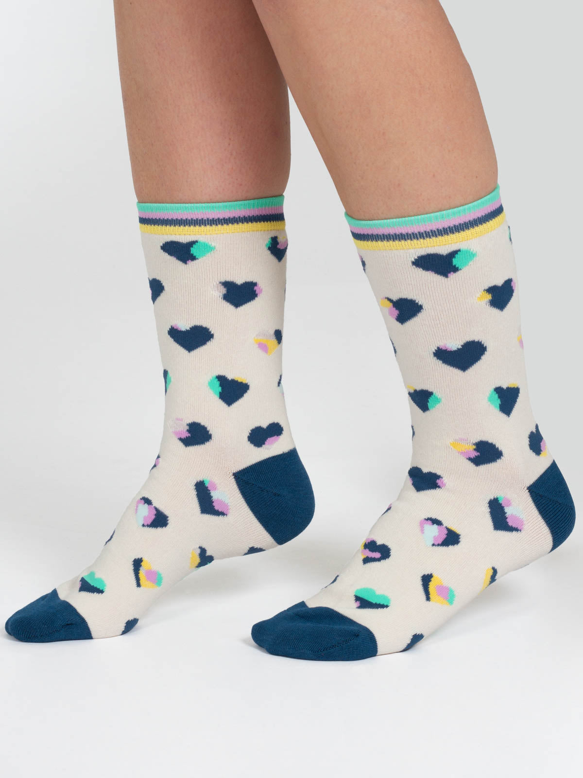 Leopard Heart Bamboo Socks - Ecru