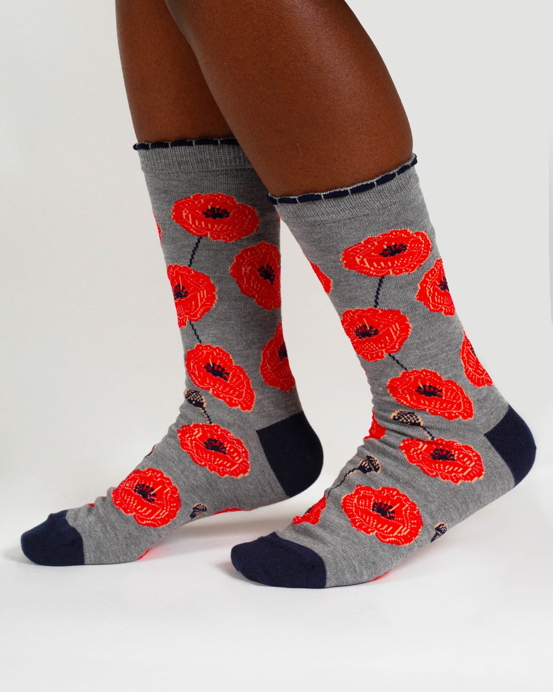 Womens August Birth Flower Sock - Poppy