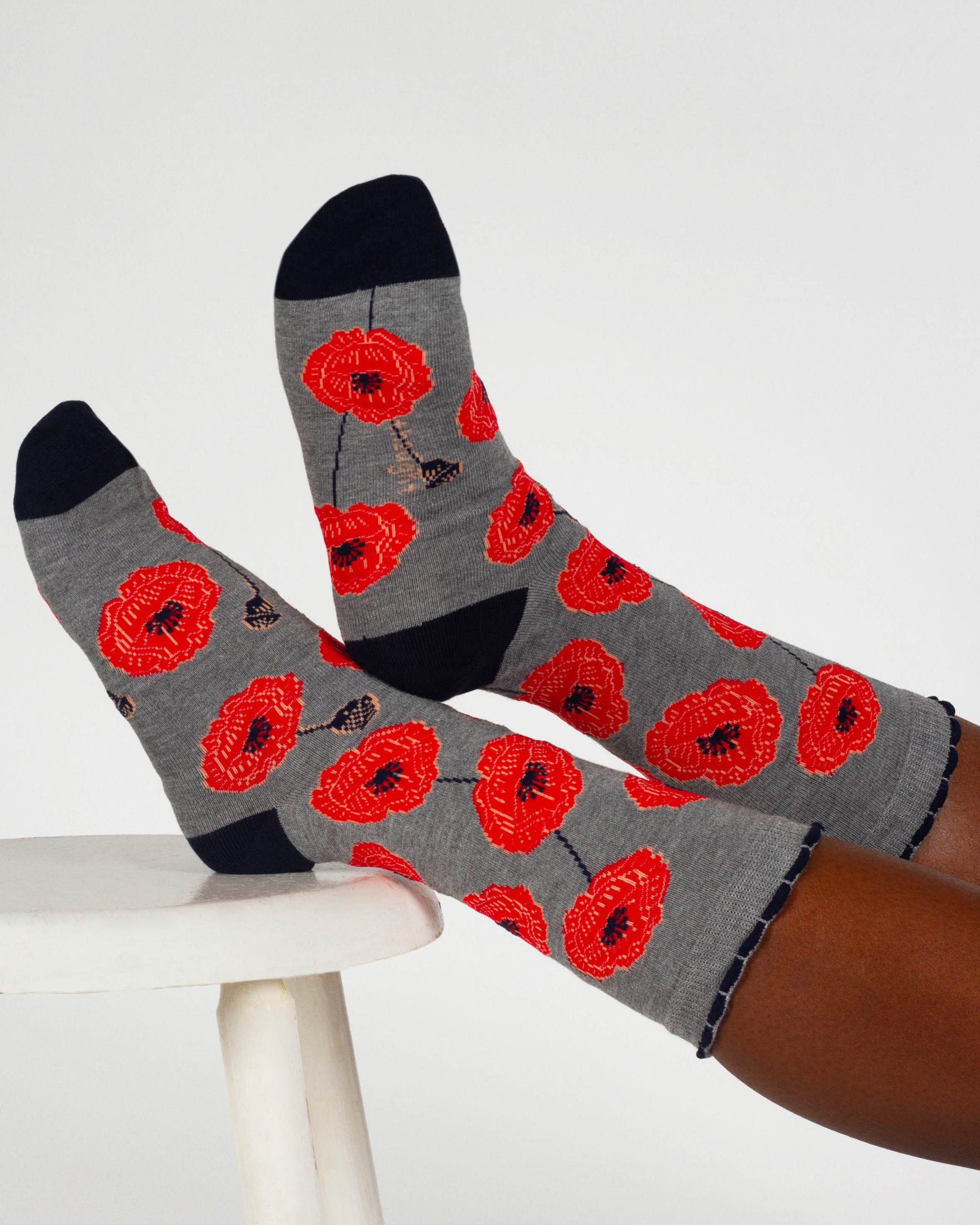 Womens August Birth Flower Sock - Poppy