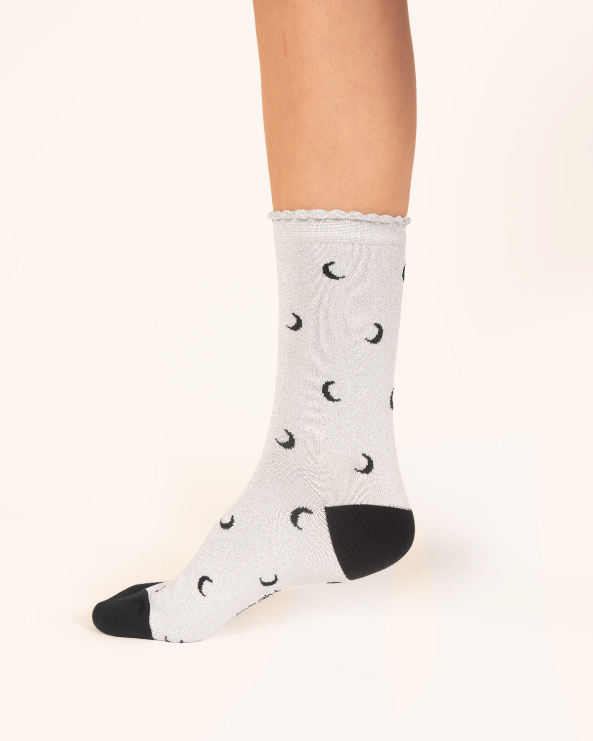 Starry Sparkle Organic Cotton Ankle Socks - Silver Moons