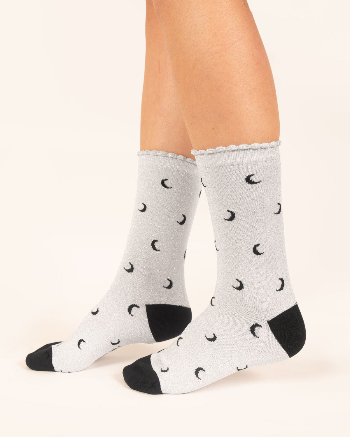 Starry Sparkle Organic Cotton Ankle Socks - Silver Moons