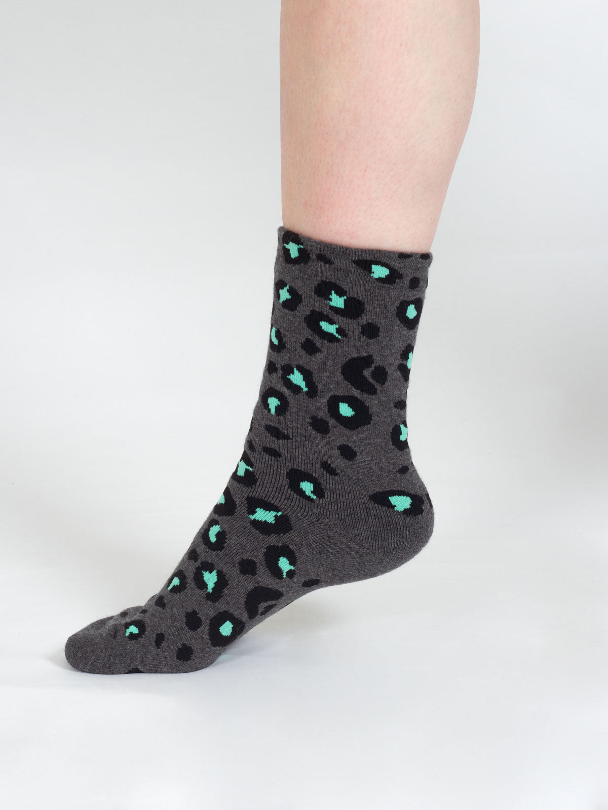 Leopard Walker Organic Cotton Crew Socks - Grey/Mint