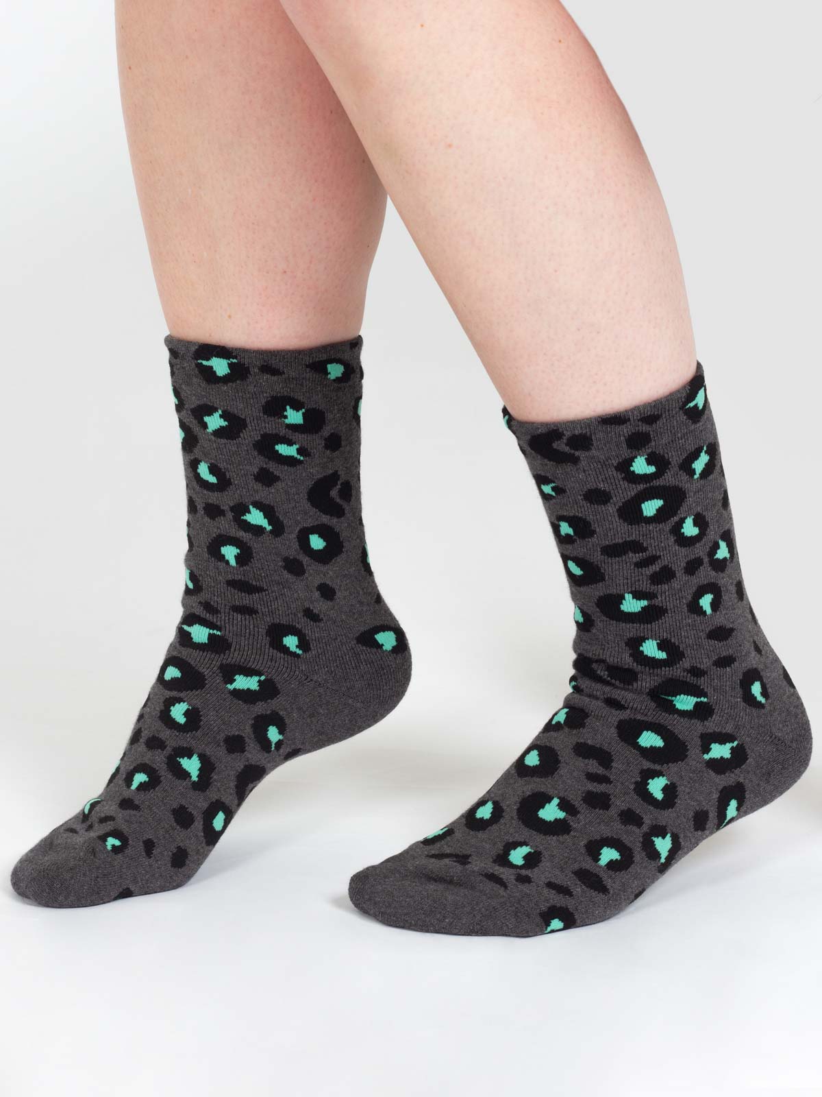 Leopard Walker Organic Cotton Crew Socks - Grey/Mint