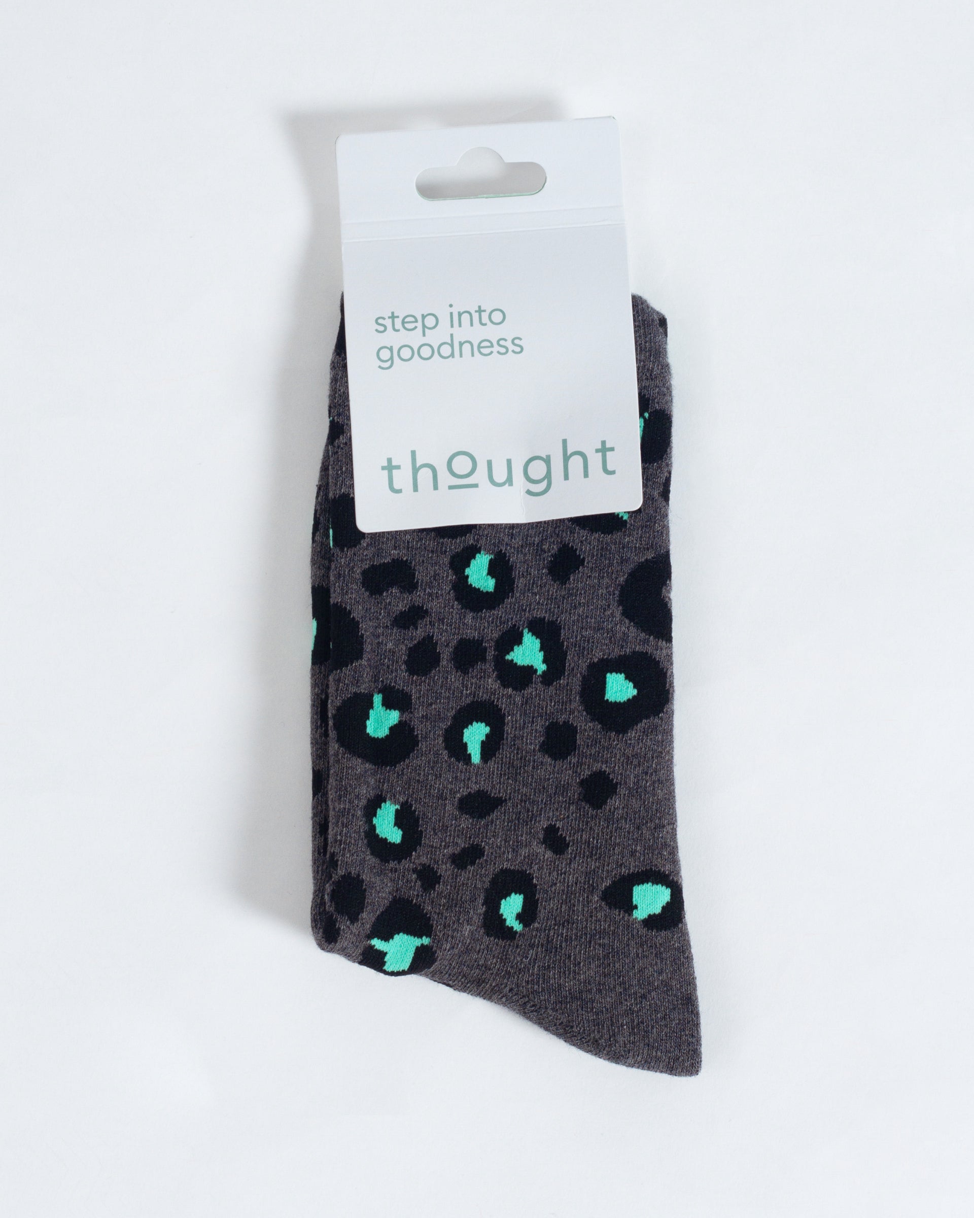 Leopard Walker Organic Cotton Crew Socks - Grey/Mint