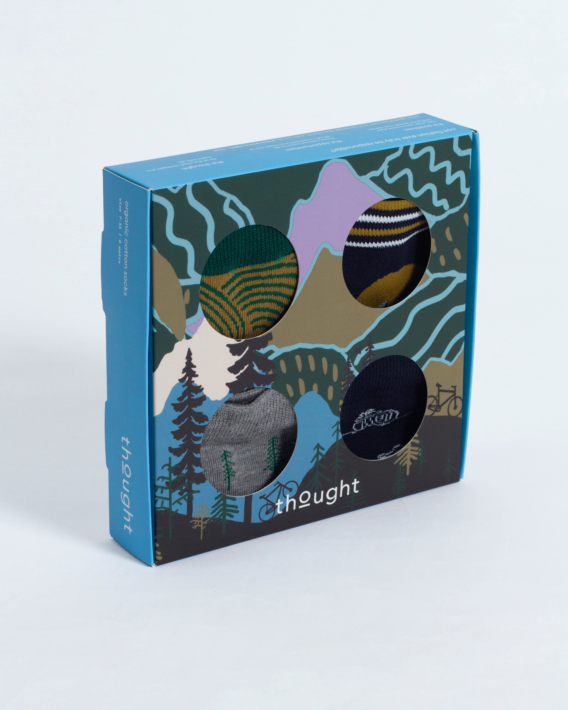 Mountain Range Bamboo Gift Box of 4 Socks - Green/Navy/Grey