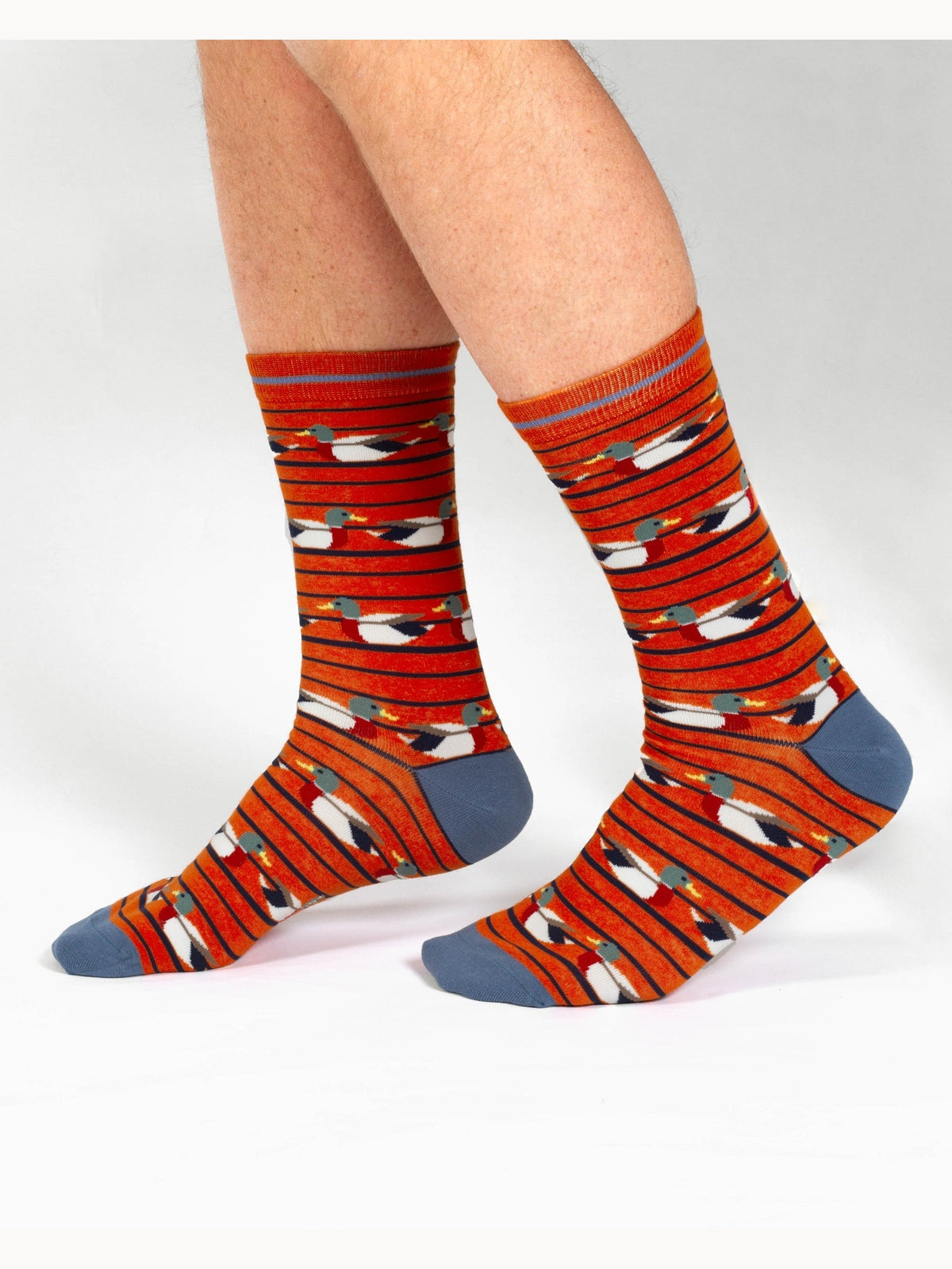 Ducks In A Row Organic Cotton Crew Socks - Orange/Blue