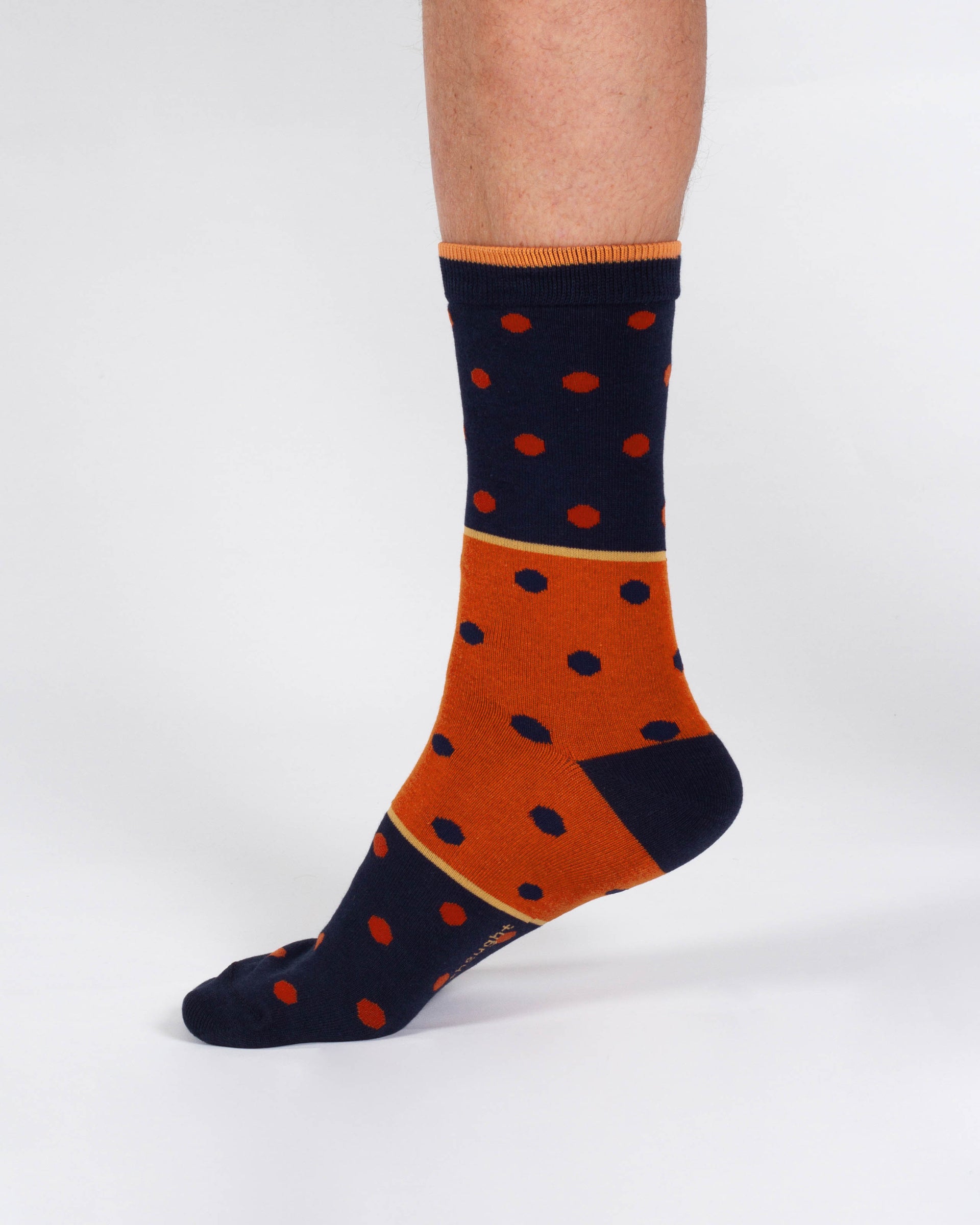 Spot Stripe Bamboo Crew Socks - Navy Orange