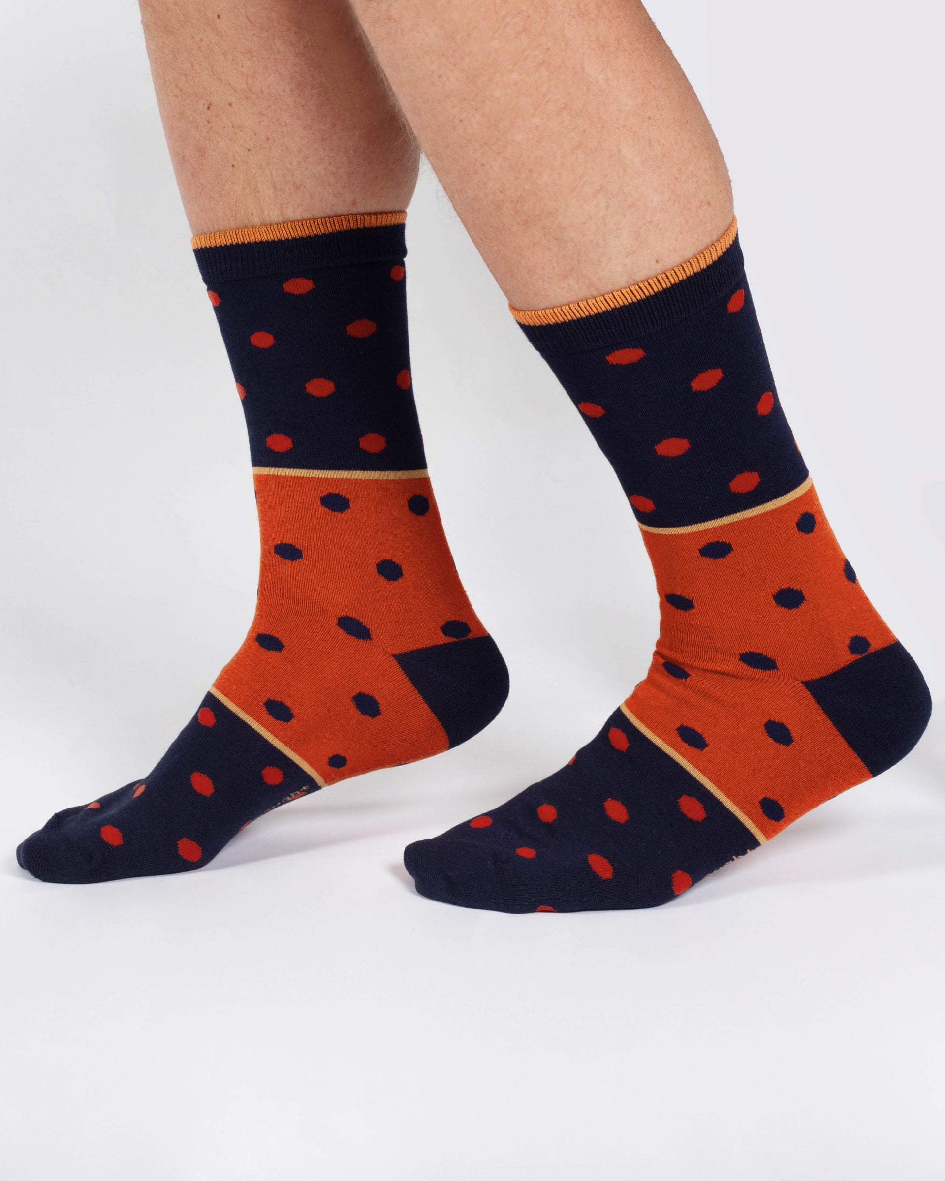 Spot Stripe Bamboo Crew Socks - Navy Orange