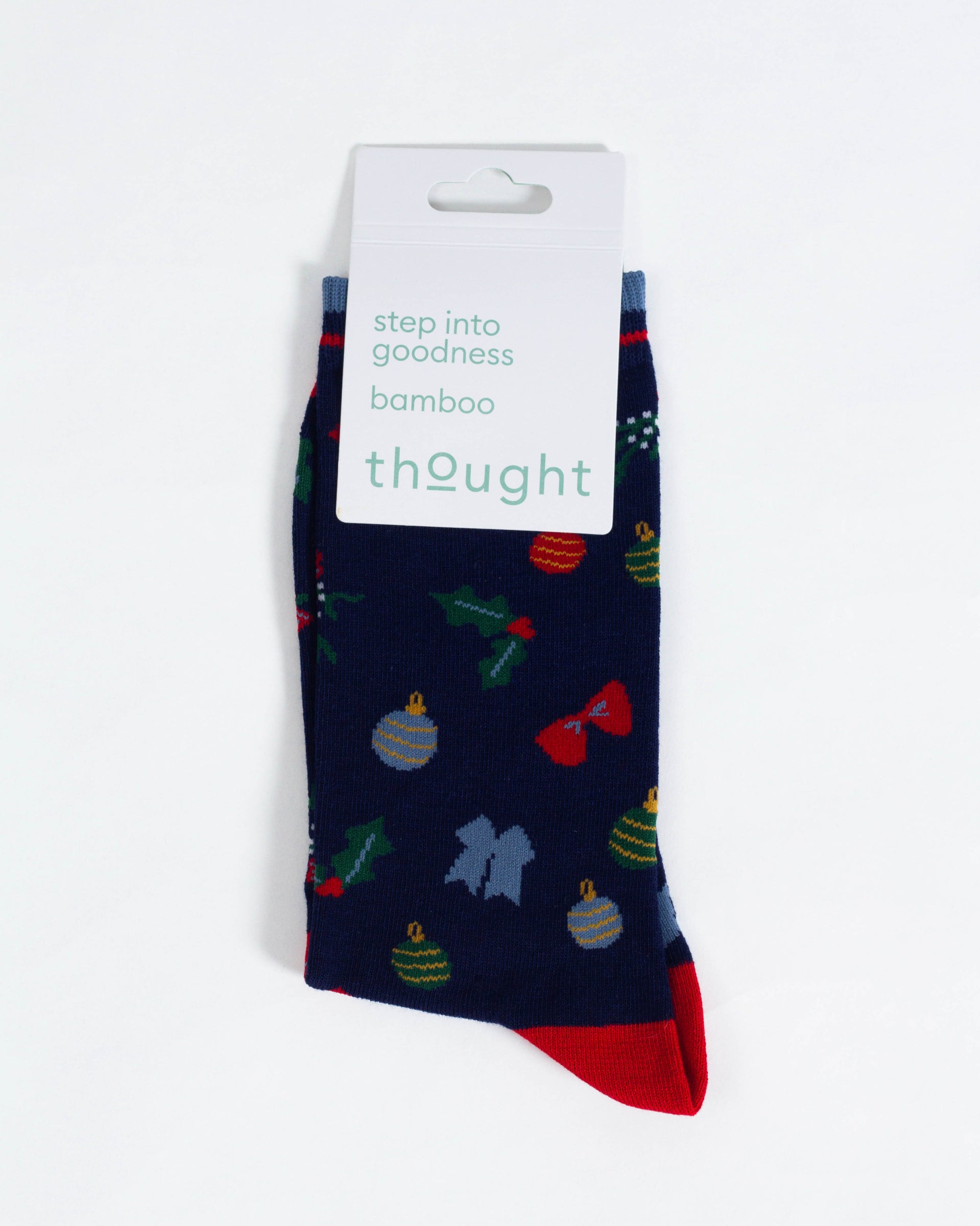 Christmas Bamboo Crew Socks - Navy Bauble