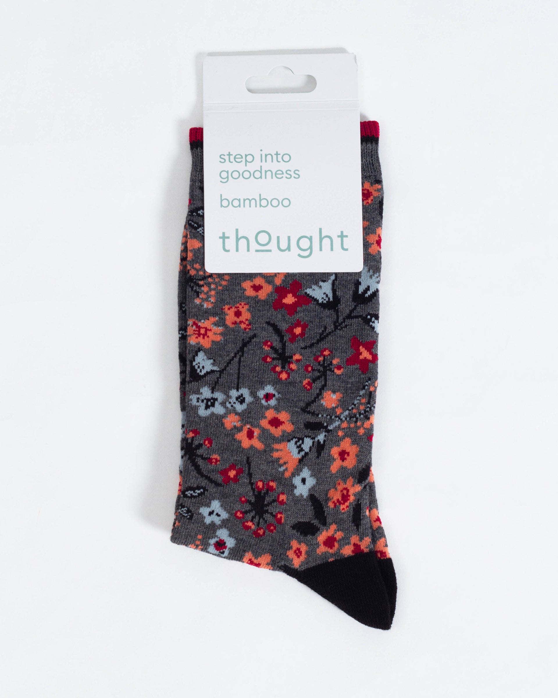 Scattered Flower Bamboo Crew Socks - Dark Grey