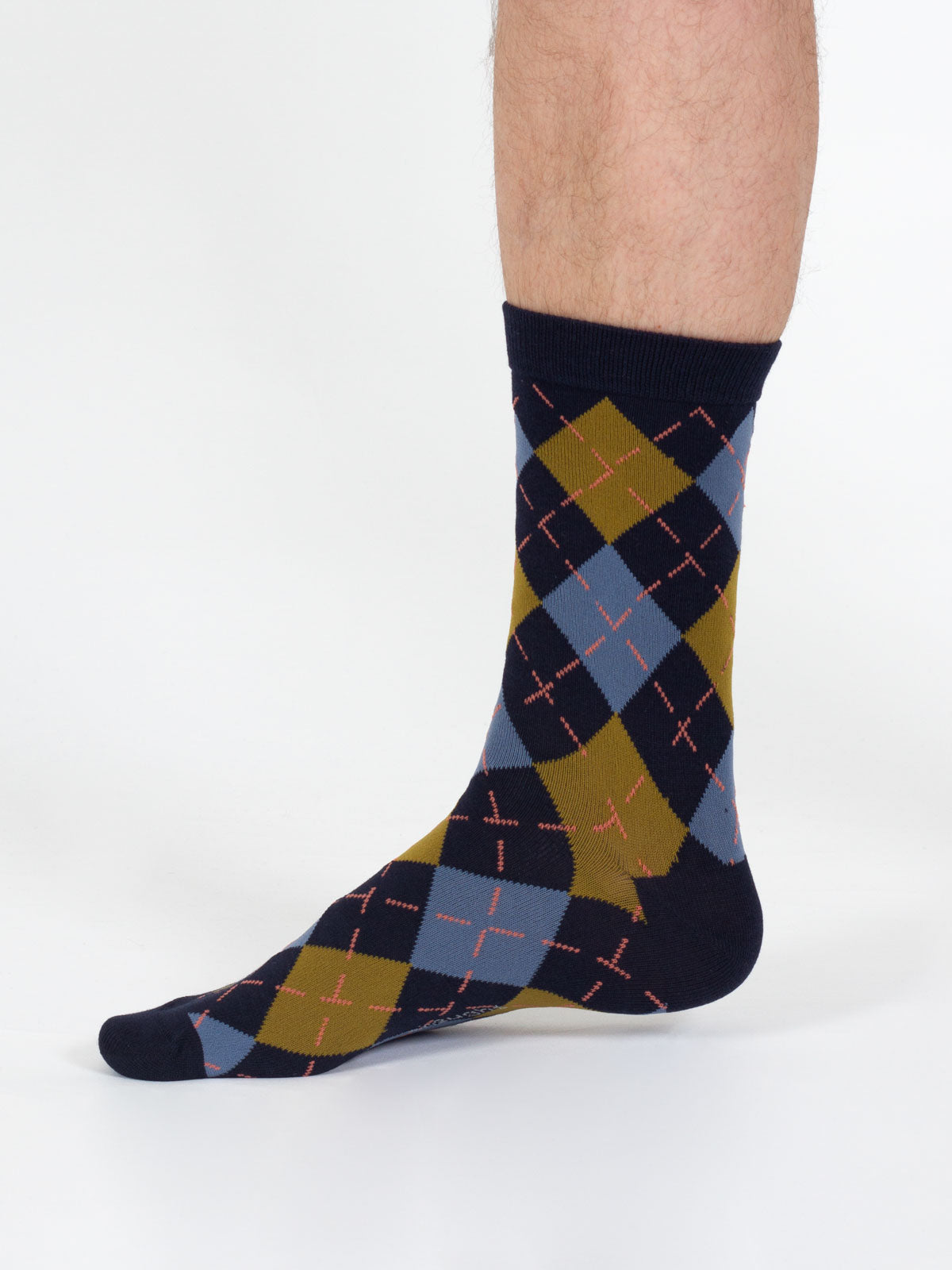 Argyle Bamboo Print Crew Socks - Navy